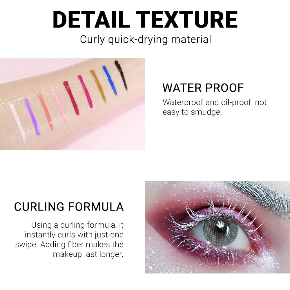 Colored Mascara for Eyelashes with Comb Set,Colorful Waterproof Mascara Long lasting Charming Voluminous Mascara for Women Cruelty Free Vegan Eye Makeup (C-1Pc 09#white, C)