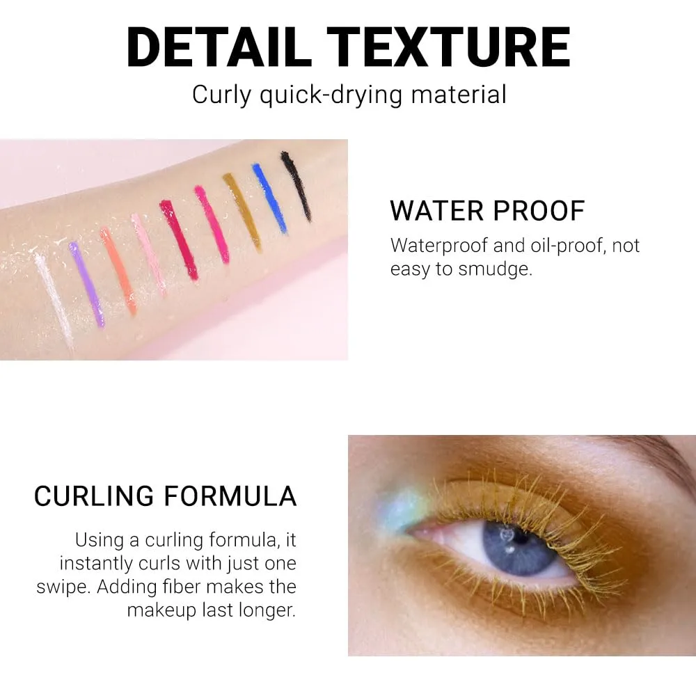 Colored Mascara for Eyelashes with Comb Set,Colorful Waterproof Mascara Long lasting Charming Voluminous Mascara for Women Cruelty Free Vegan Eye Makeup(C-1Pc 03#gold, C)