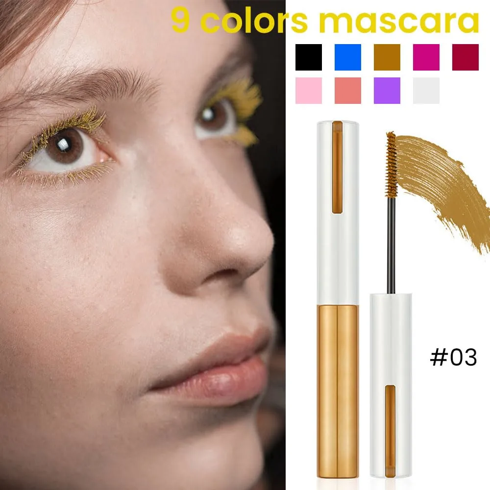 Colored Mascara for Eyelashes with Comb Set,Colorful Waterproof Mascara Long lasting Charming Voluminous Mascara for Women Cruelty Free Vegan Eye Makeup(C-1Pc 03#gold, C)