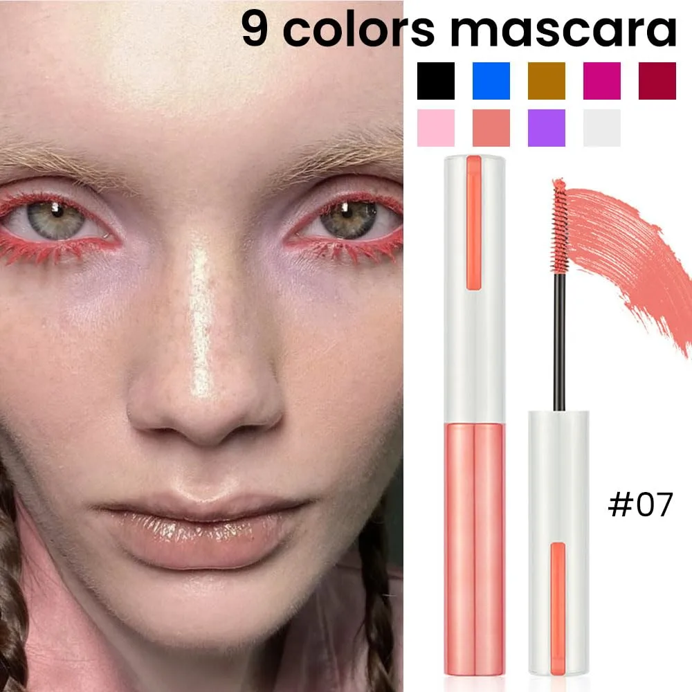 Colored Mascara for Eyelashes with Comb Set,Colorful Waterproof Mascara Long lasting Charming Voluminous Mascara for Women Cruelty Free Vegan Eye Makeup (C-1Pc 07#apricot, C)