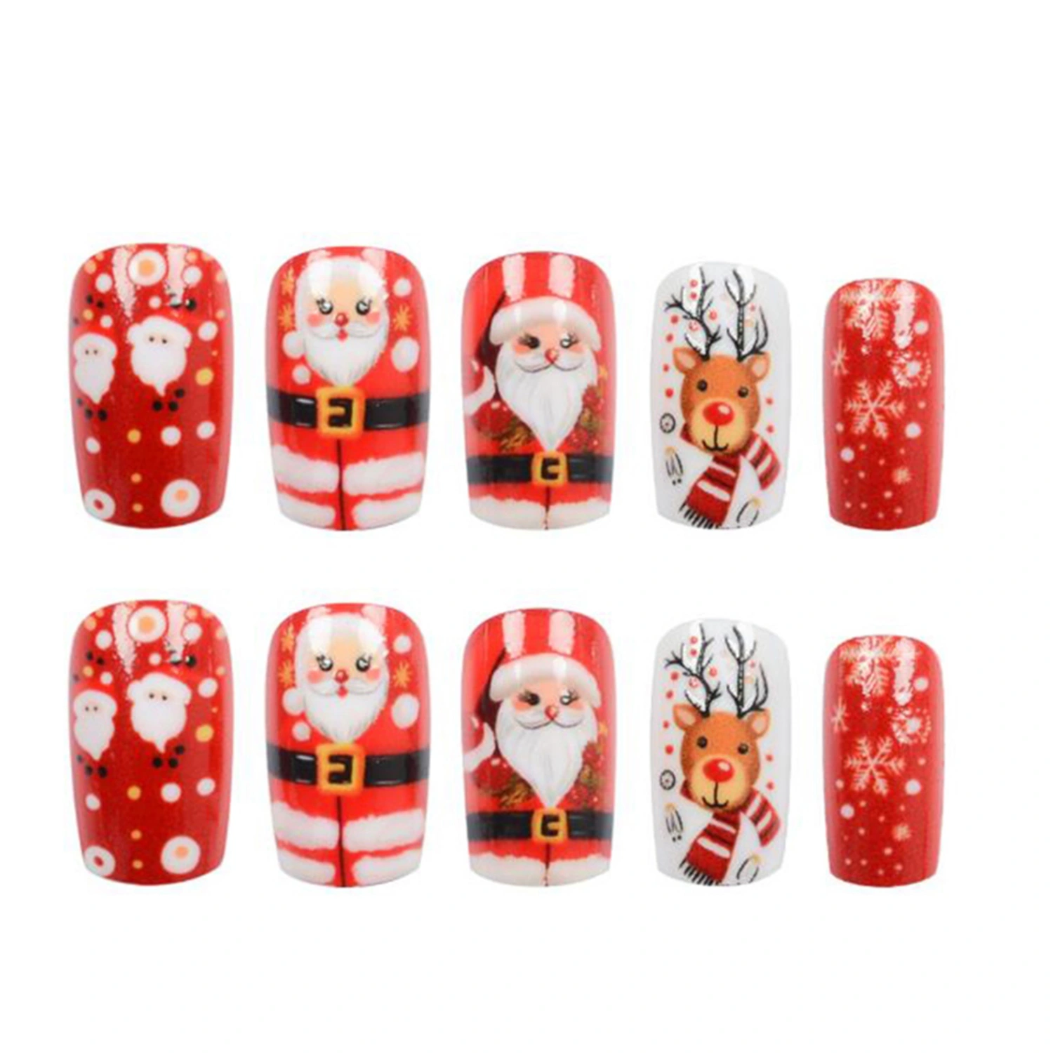 Christmas Press On Nails Set Square Fake Nail Glue On Artificial Nails