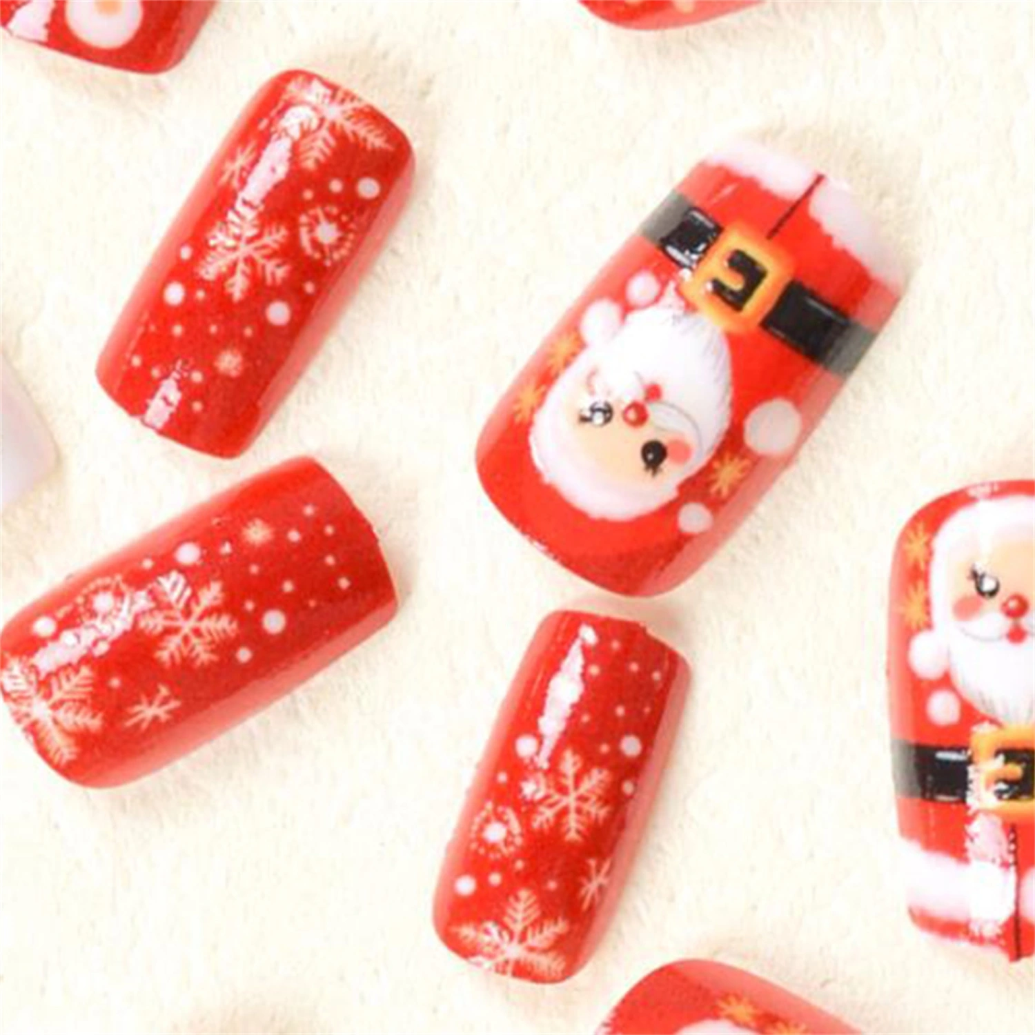 Christmas Press On Nails Set Square Fake Nail Glue On Artificial Nails