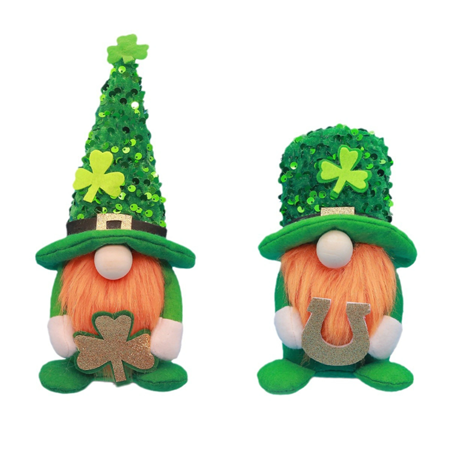 Irish Day Gnomes Cute Plush Handmade Sequined Shamrock Hats Gnomes 