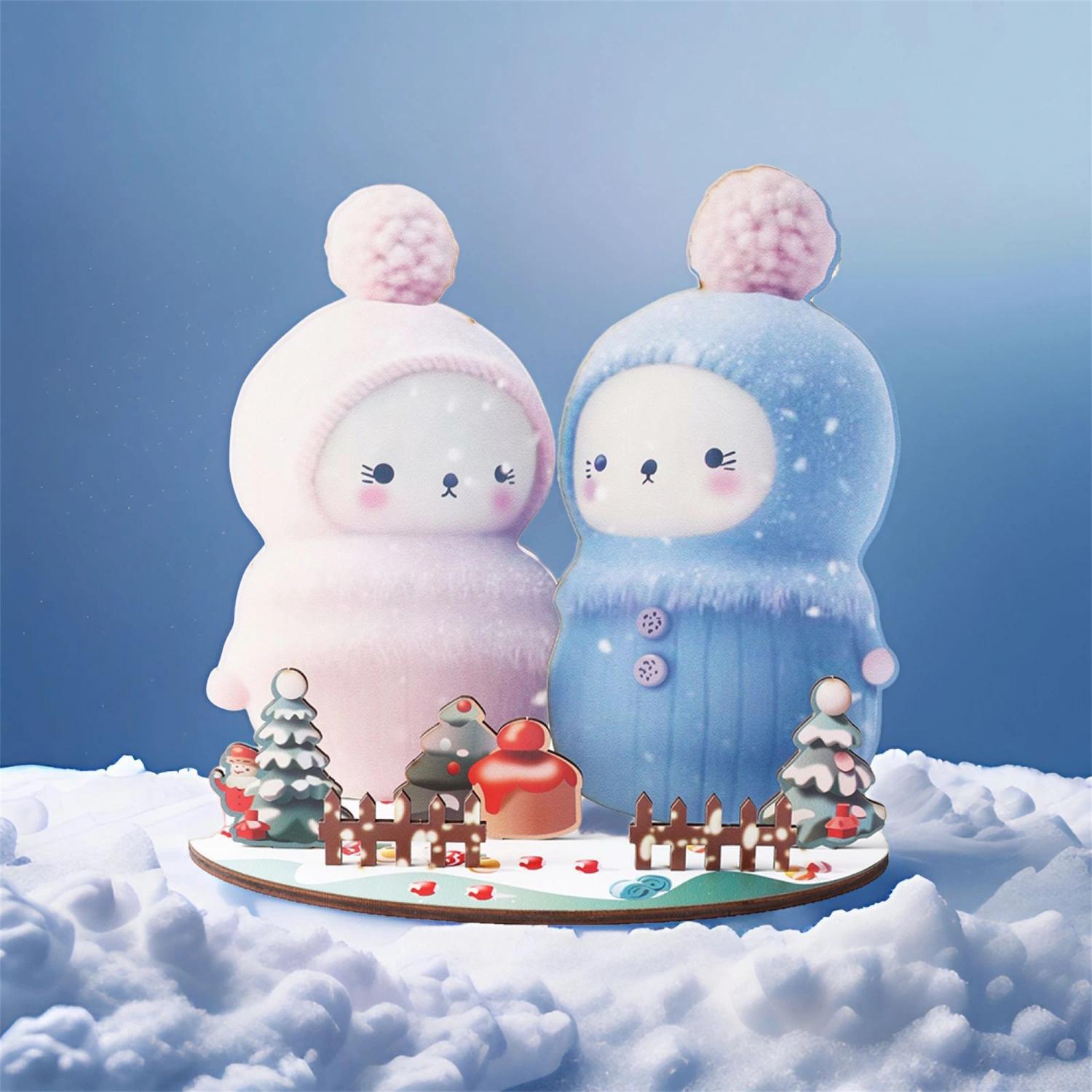 Christmas Desk Ornament Cute Snowman Couple Table Sign Ornament