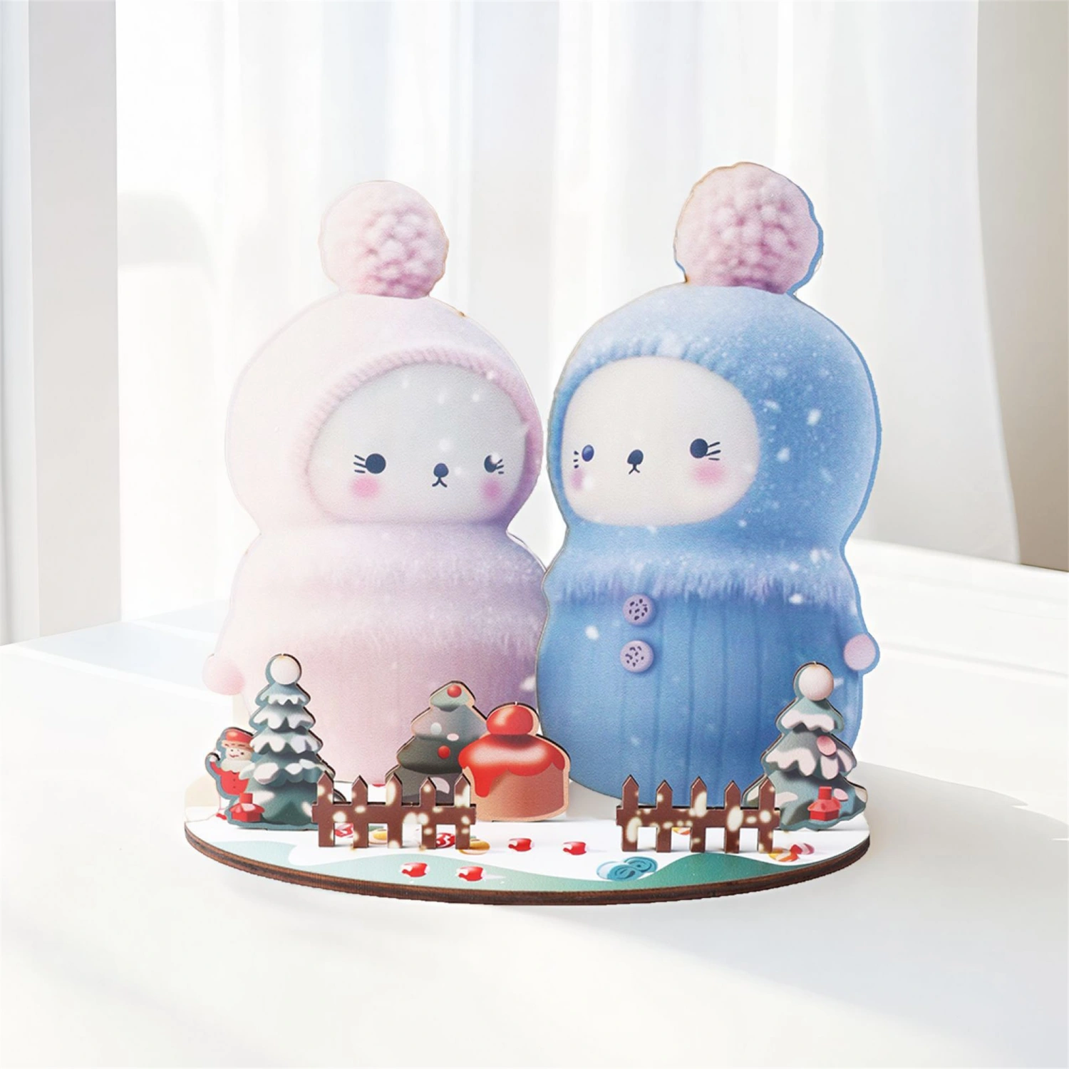 Christmas Desk Ornament Cute Snowman Couple Table Sign Ornament