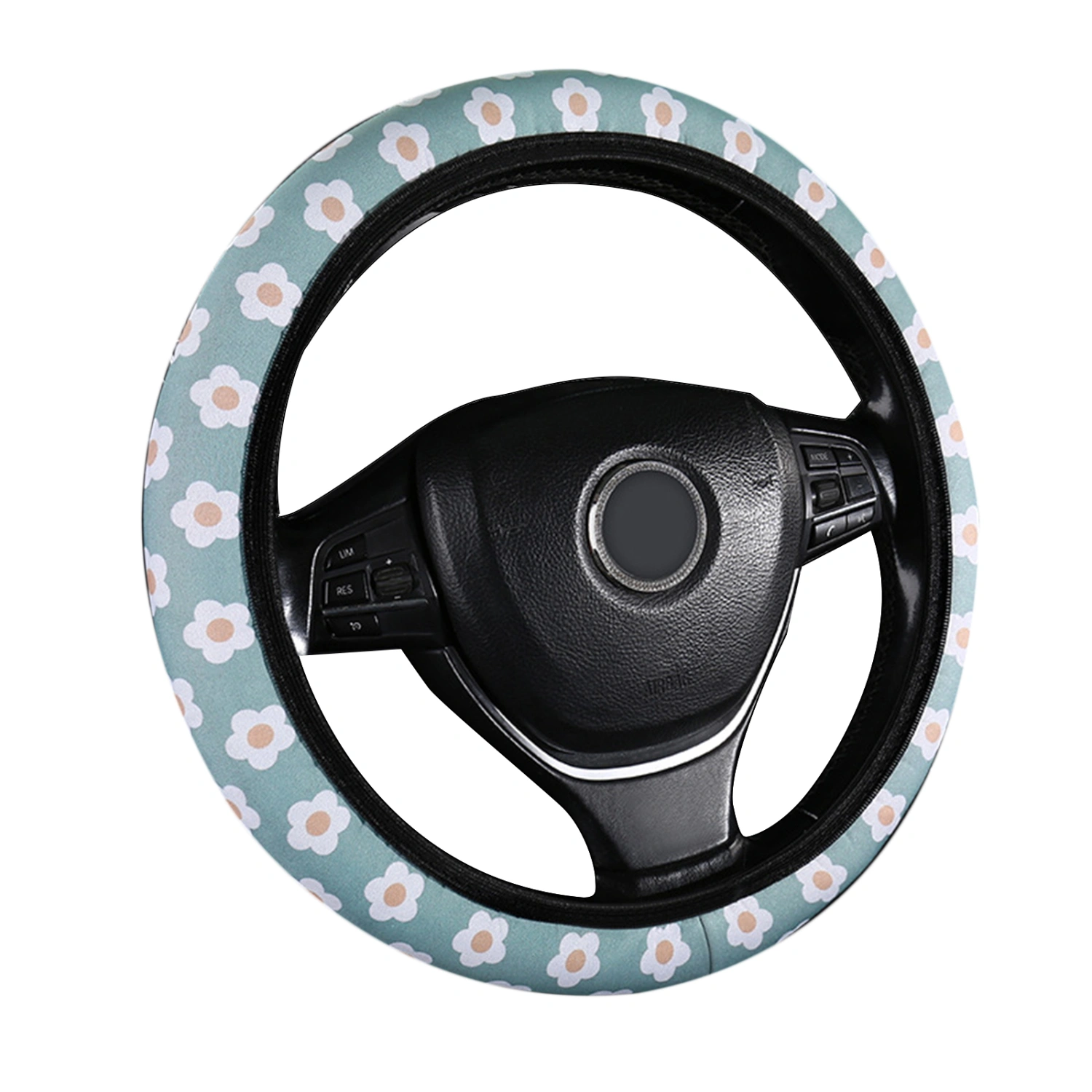 Women Car Steering Wheel Cover 38cm Flower Print Soft Interior Fitting