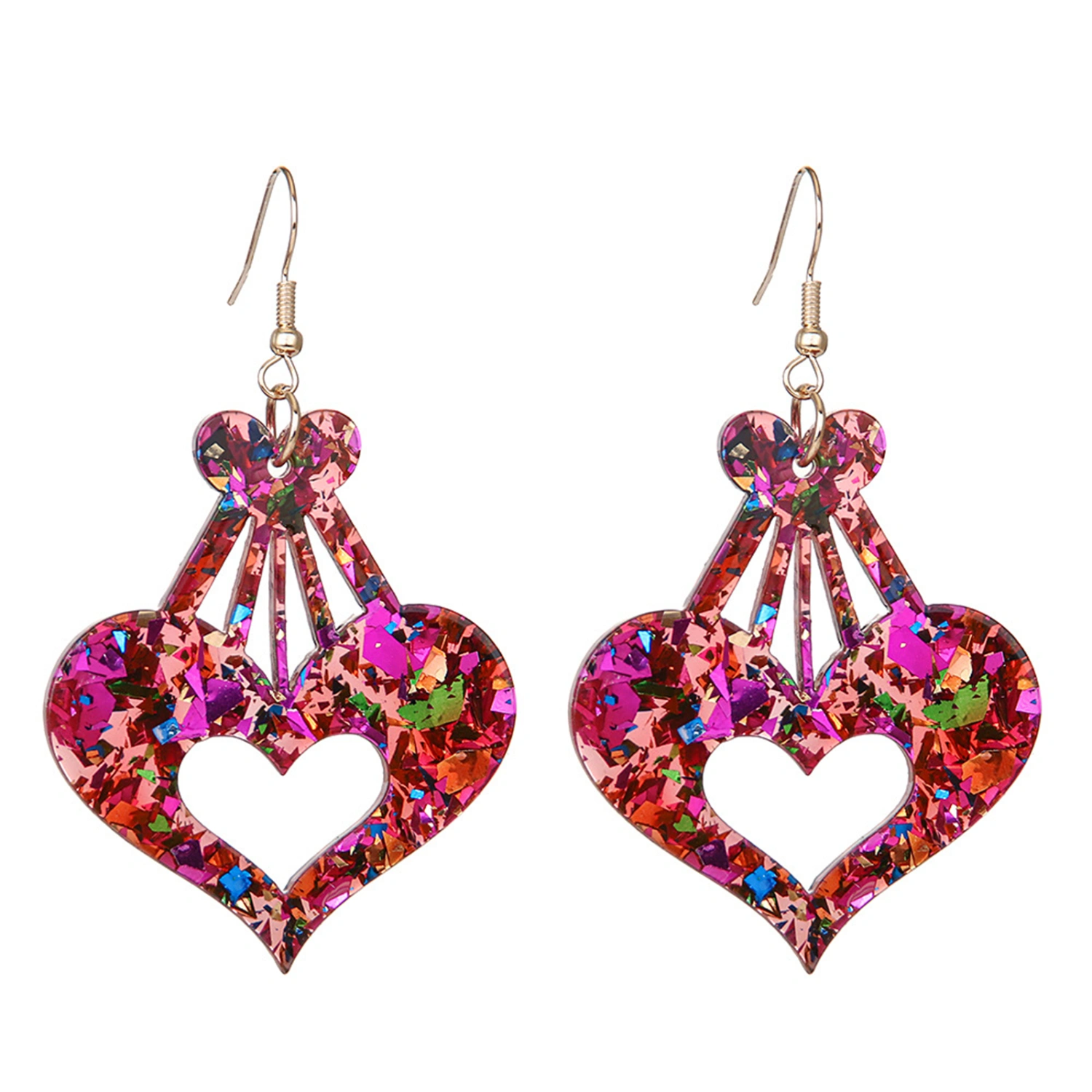 Women Valentine's Day Earrings Rhinestone Heart Drop Dangle Earrings