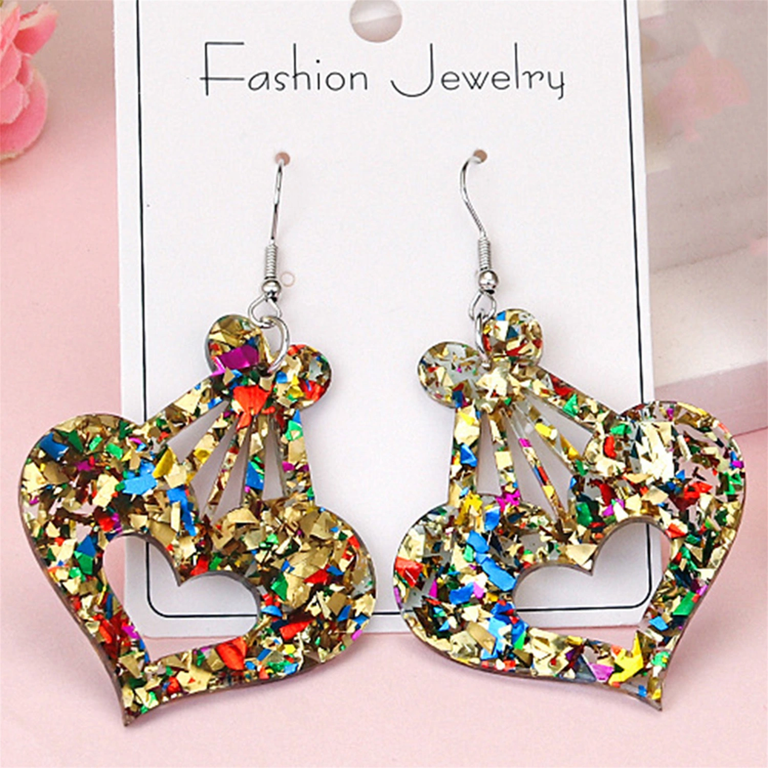 Women Valentine's Day Earrings Rhinestone Heart Drop Dangle Earrings