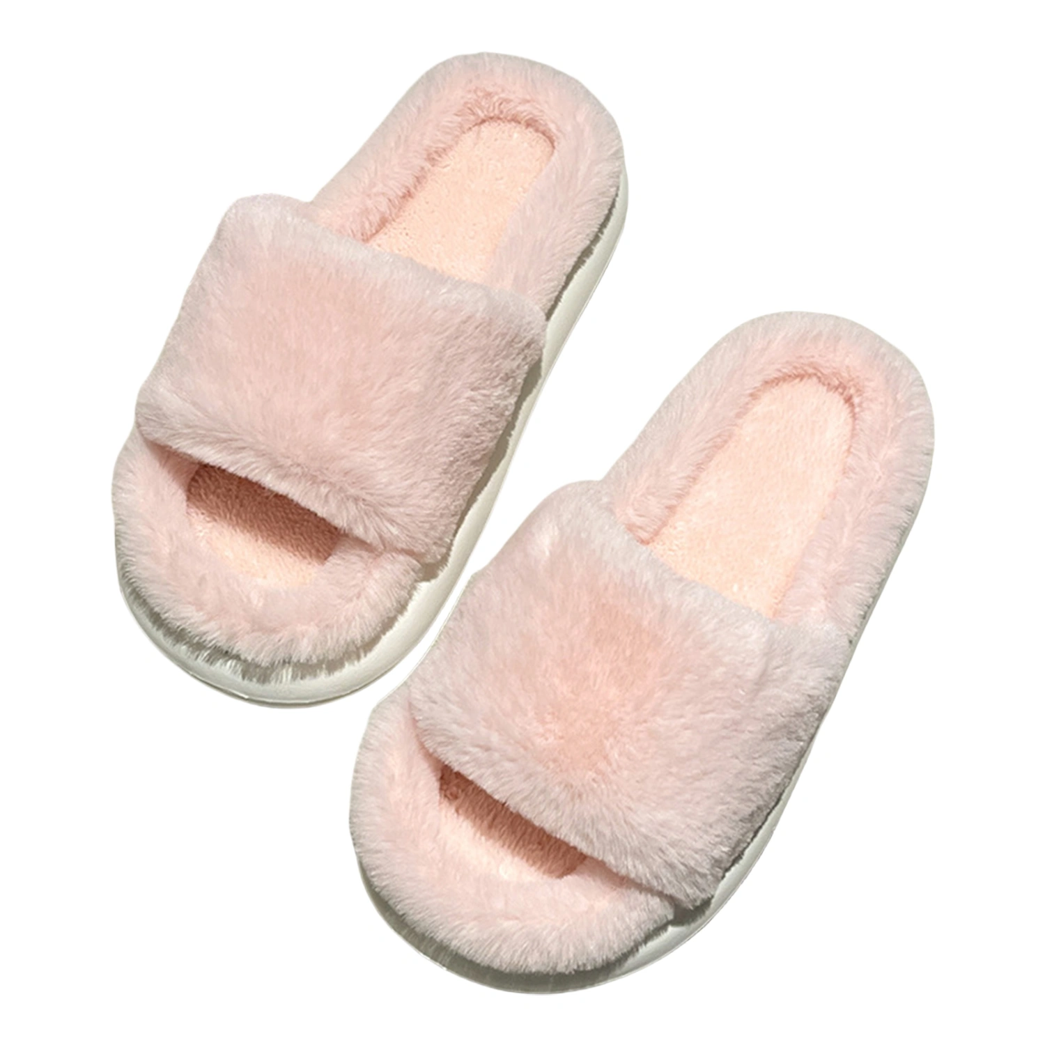 Women Men Fuzzy Slippers Open Toe Thick Soft Sole Winter House Shoes