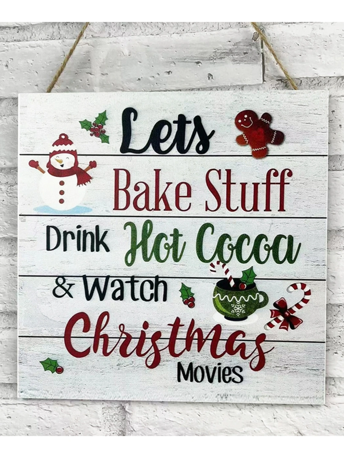 Christmas Hanging Sign Letter Snowman/Coffee Wooden Party Door Decor