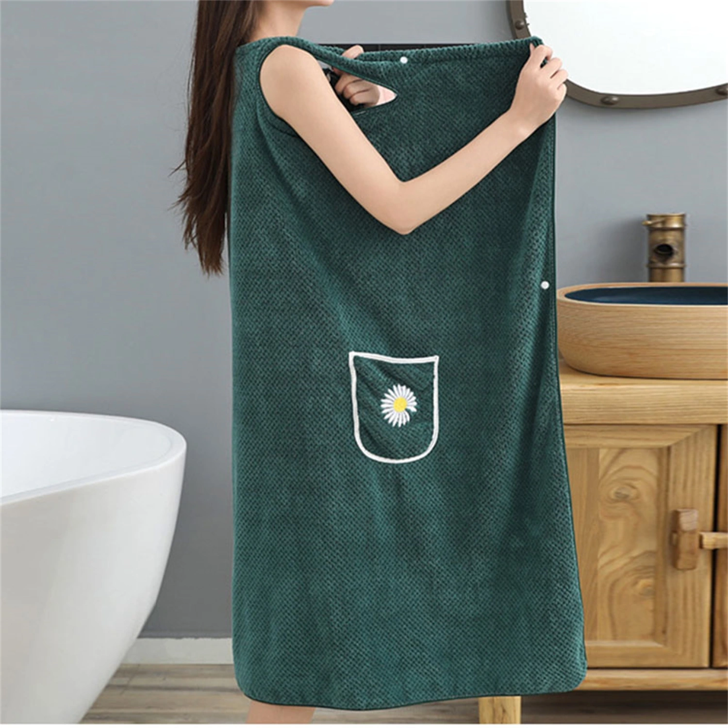 Women's Long Towel Dress Square Neck Elastic Suspender Bath Robe