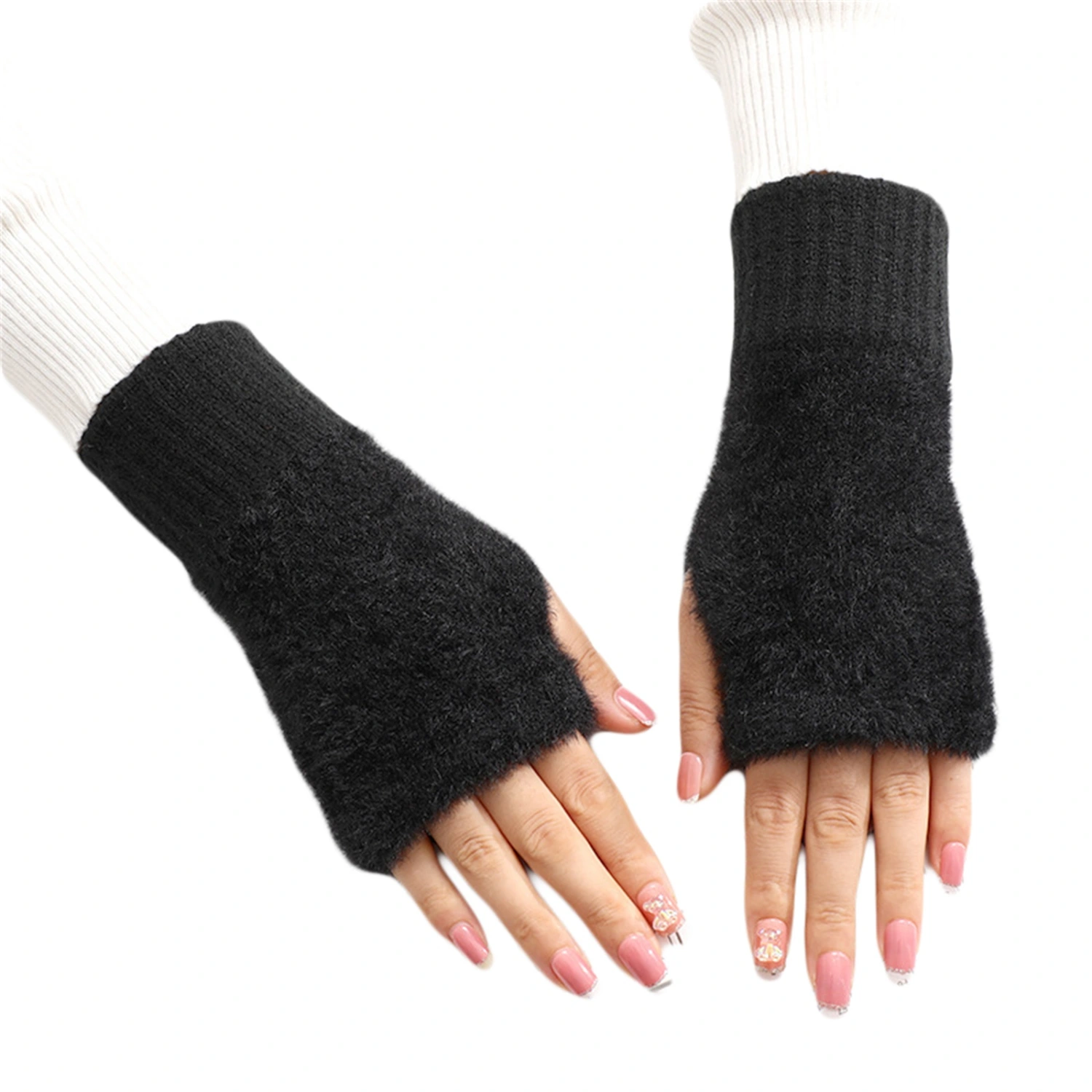 Women's Knit Fingerless Gloves Plush Winter Warm Arm Warmers