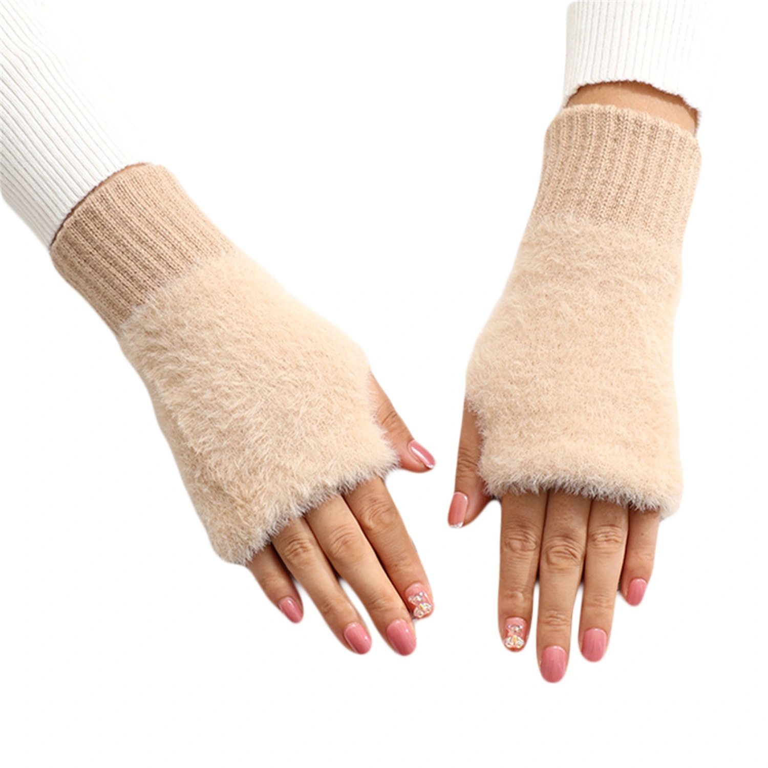 Women's Knit Fingerless Gloves Plush Winter Warm Arm Warmers