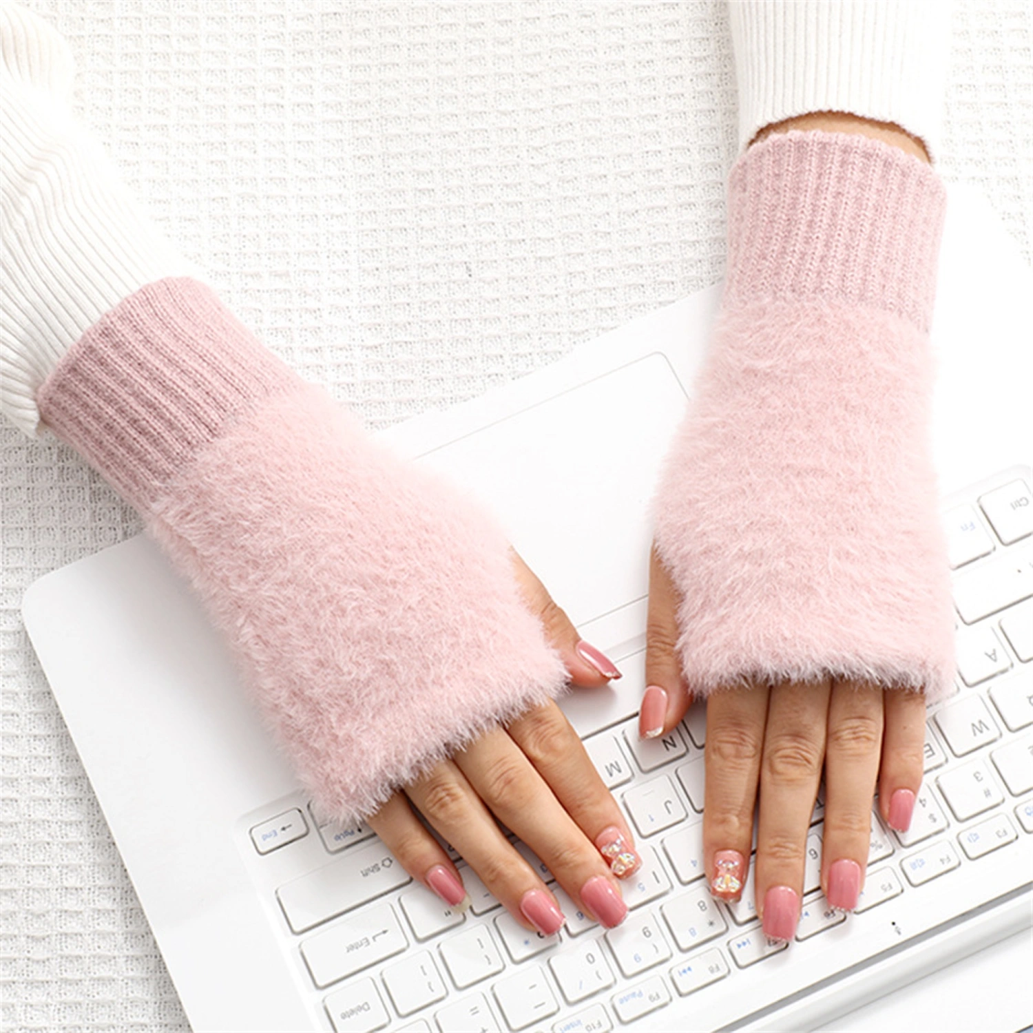 Women's Knit Fingerless Gloves Plush Winter Warm Arm Warmers