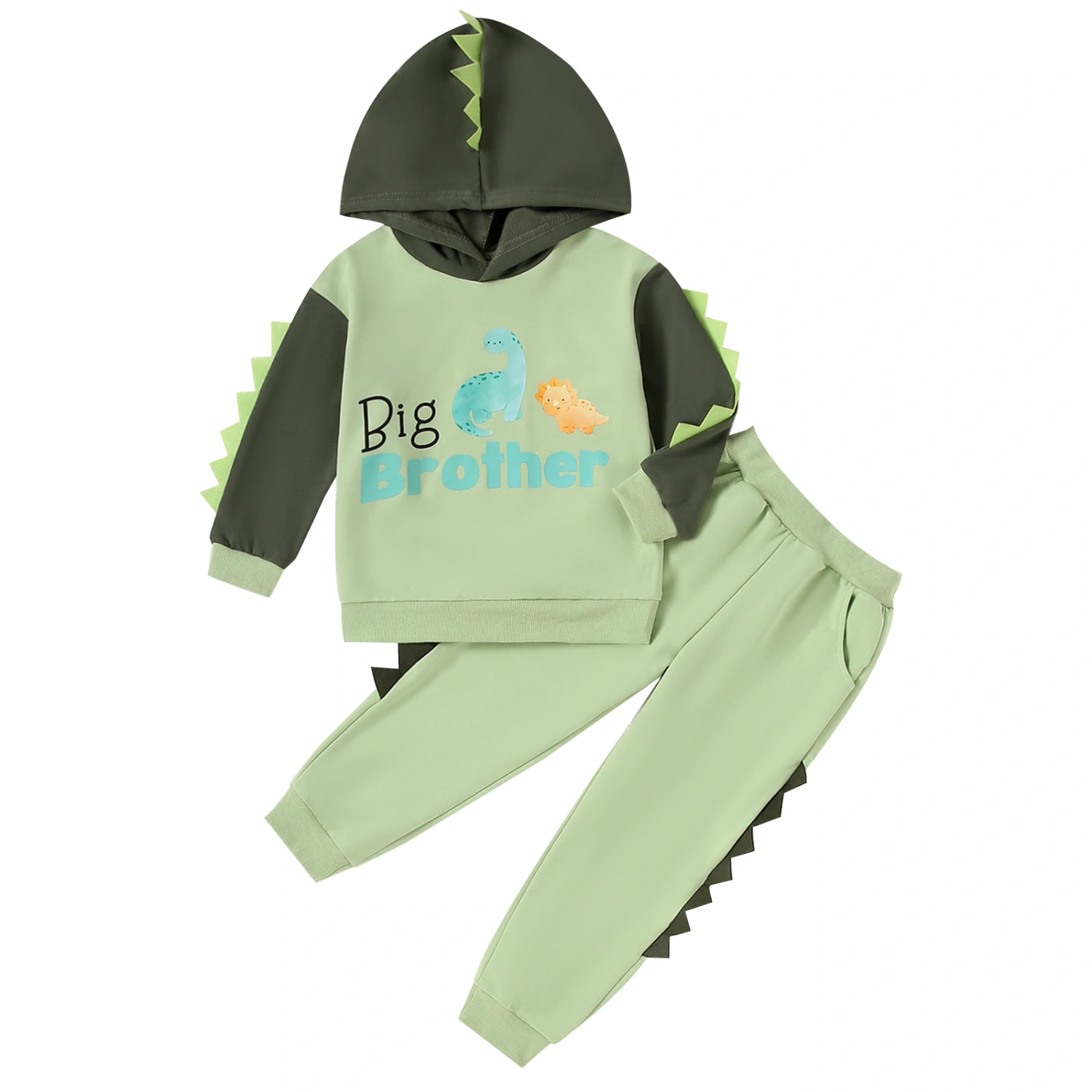 Boys 2-piece Outfit Letters Dinosaur Print Contrast Color Hoodie Pants