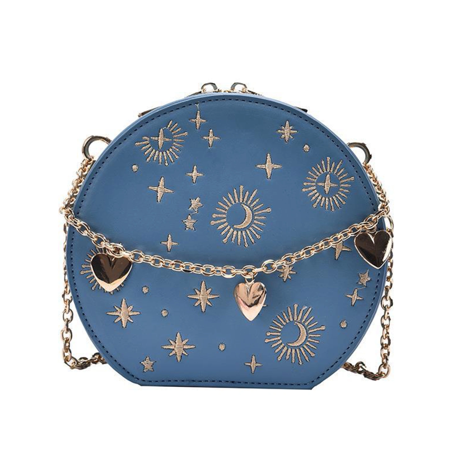 Women Chain Shoulder Bag, Embroidery Stars Moon Crossbody Bag