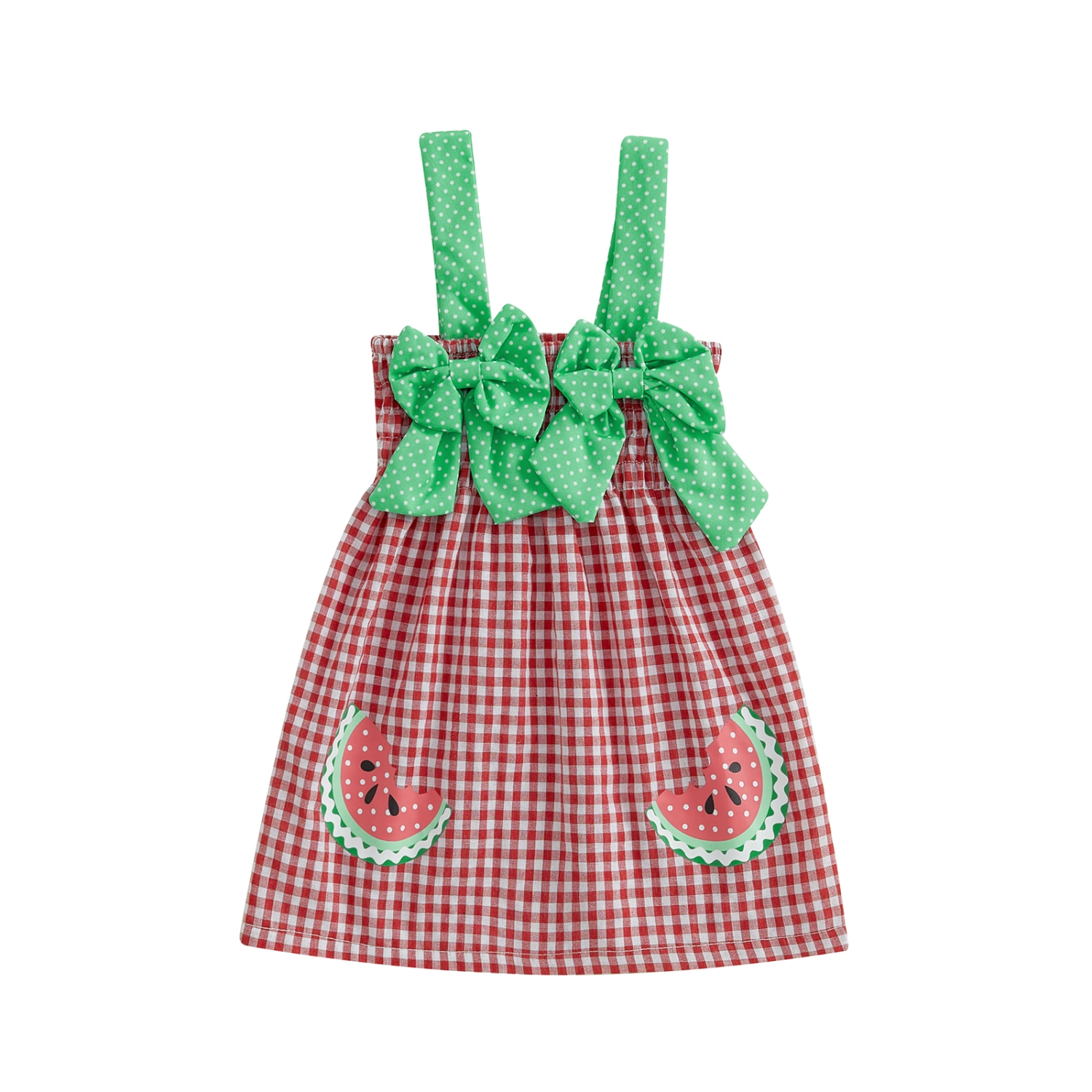 Baby Girl Slip Dress, Sweet Bow Watermelon Print Plaid Dress