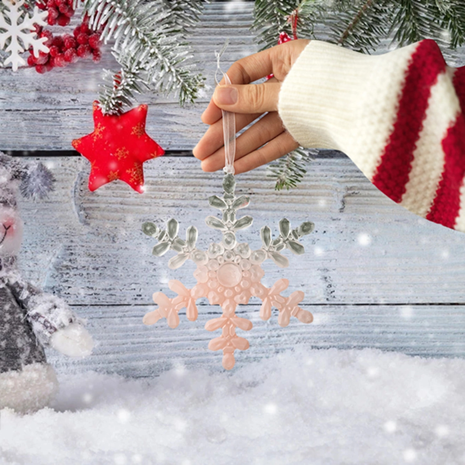 Clear Christmas Tree Ornaments Gradient Snowflake Angel Wing Ornaments