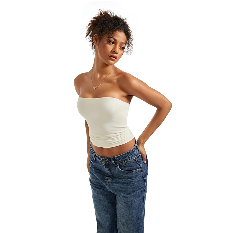 Women's Stretchy Tube Tops Summer Strapless Solid Color Bandeau Tops