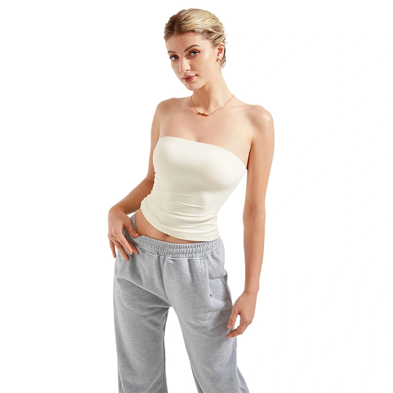 Women's Stretchy Tube Tops Summer Strapless Solid Color Bandeau Tops