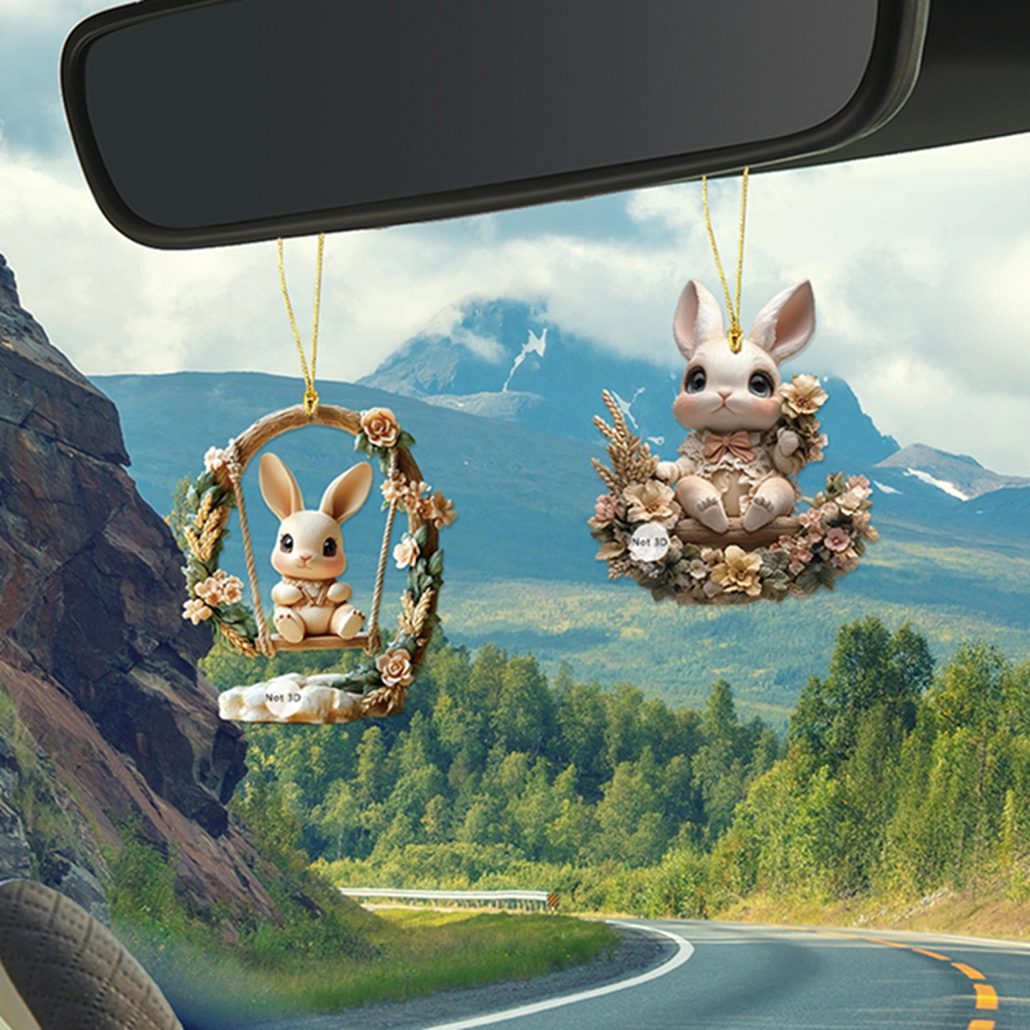 Easter Bunny Ornament Cartoon Keychain Cute Car Mirror Hanging Pendant
