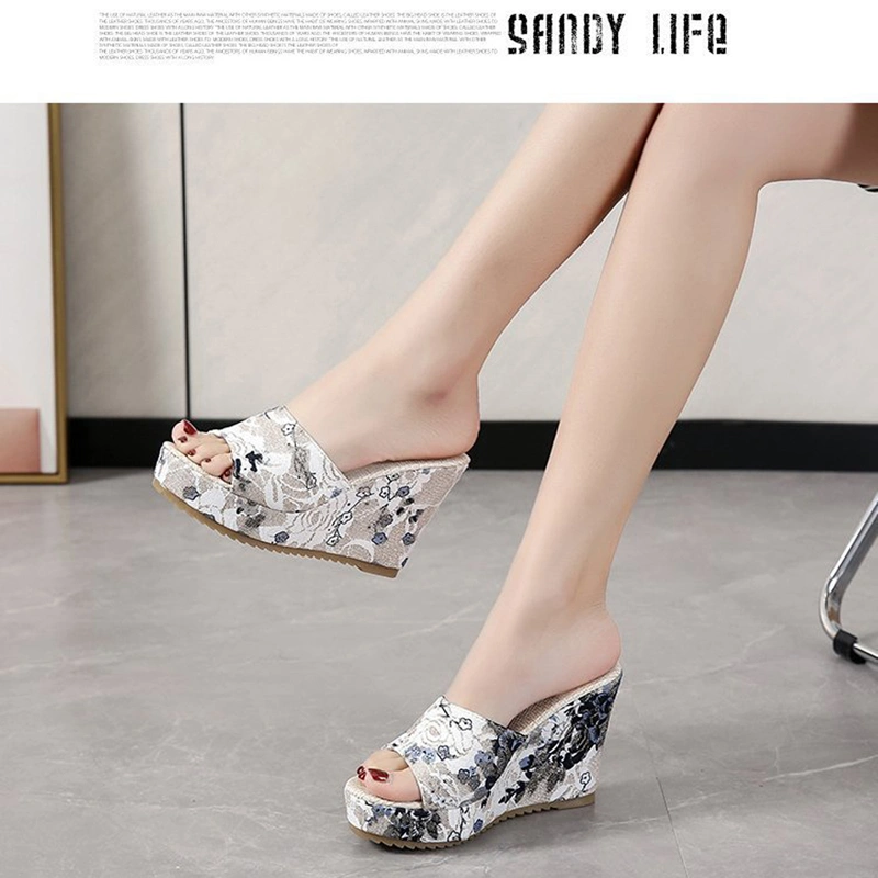Womens Floral Platform Sandals Peep Toe Thick Sole Wedge Slippers