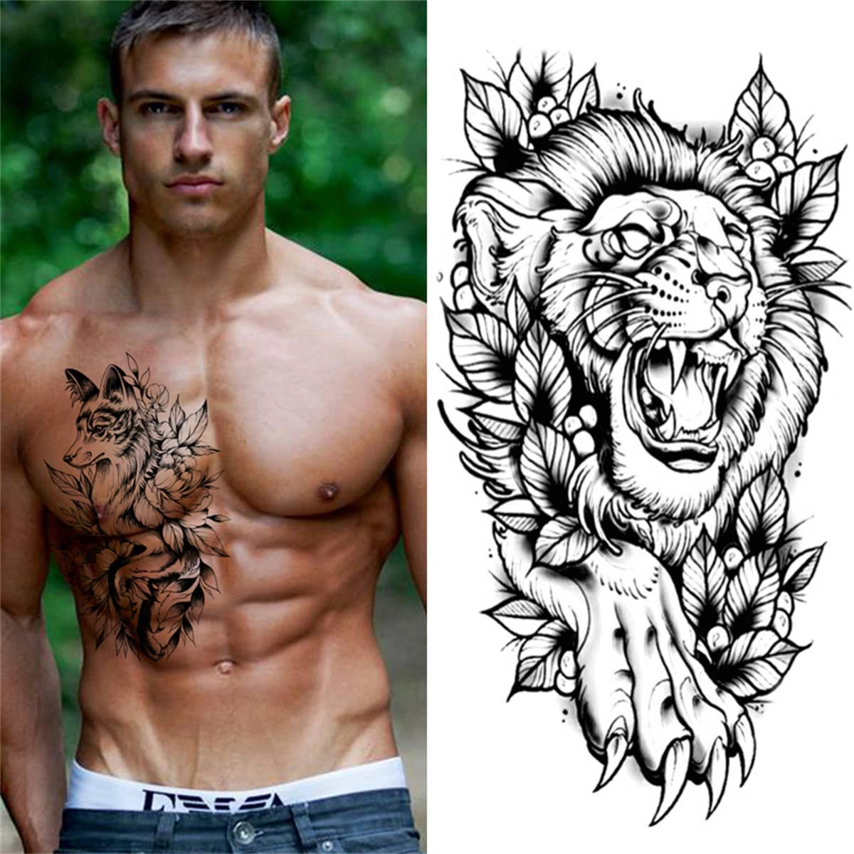 Black Tribal Temporary Tattoos Animal Flower Temporary Tattoos