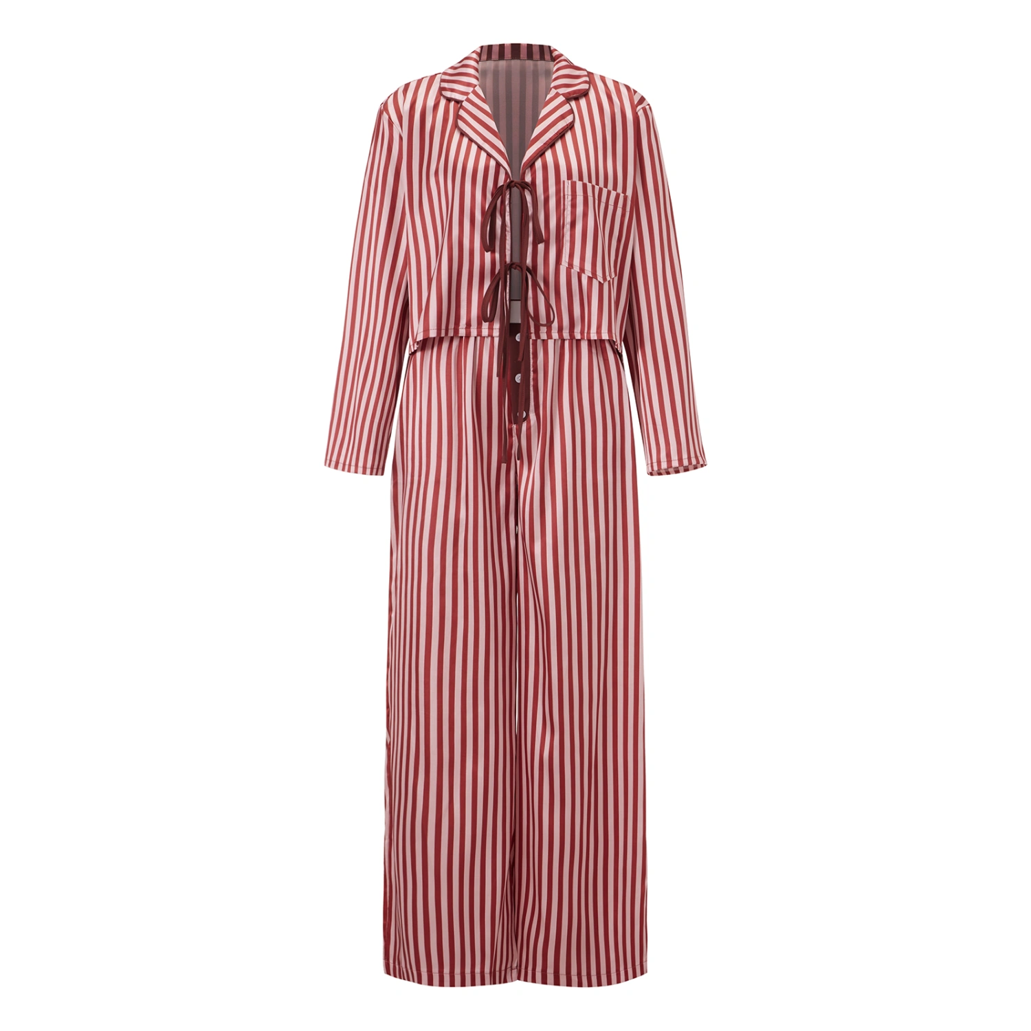 Women Fall Pants Outfits Stripe/Print Tie-Up Front Tops Loose Pants