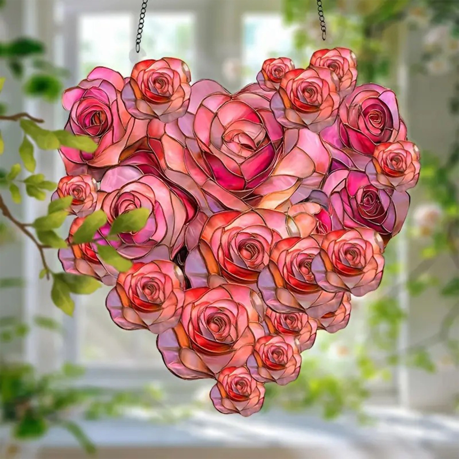 Rose Heart Shaped Hanging Sign Valentine's Day Acrylic Decoration