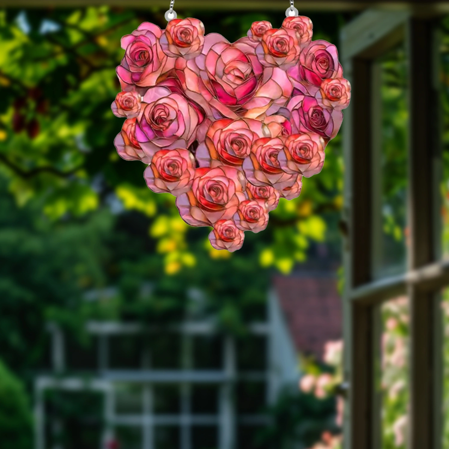 Rose Heart Shaped Hanging Sign Valentine's Day Acrylic Decoration
