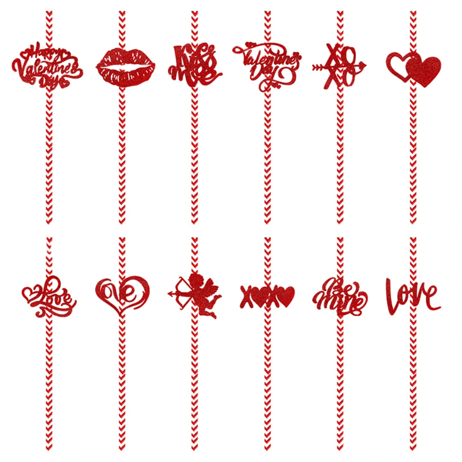 Valentine's Day Paper Straws Glitter Slices 24 Pcs Drinking Straws