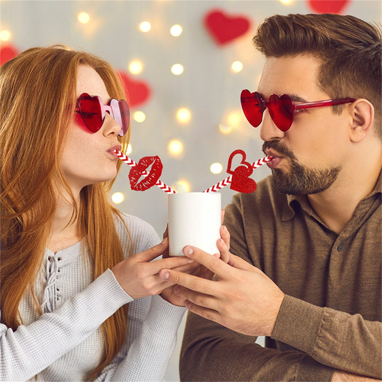 Valentine's Day Paper Straws Glitter Slices 24 Pcs Drinking Straws