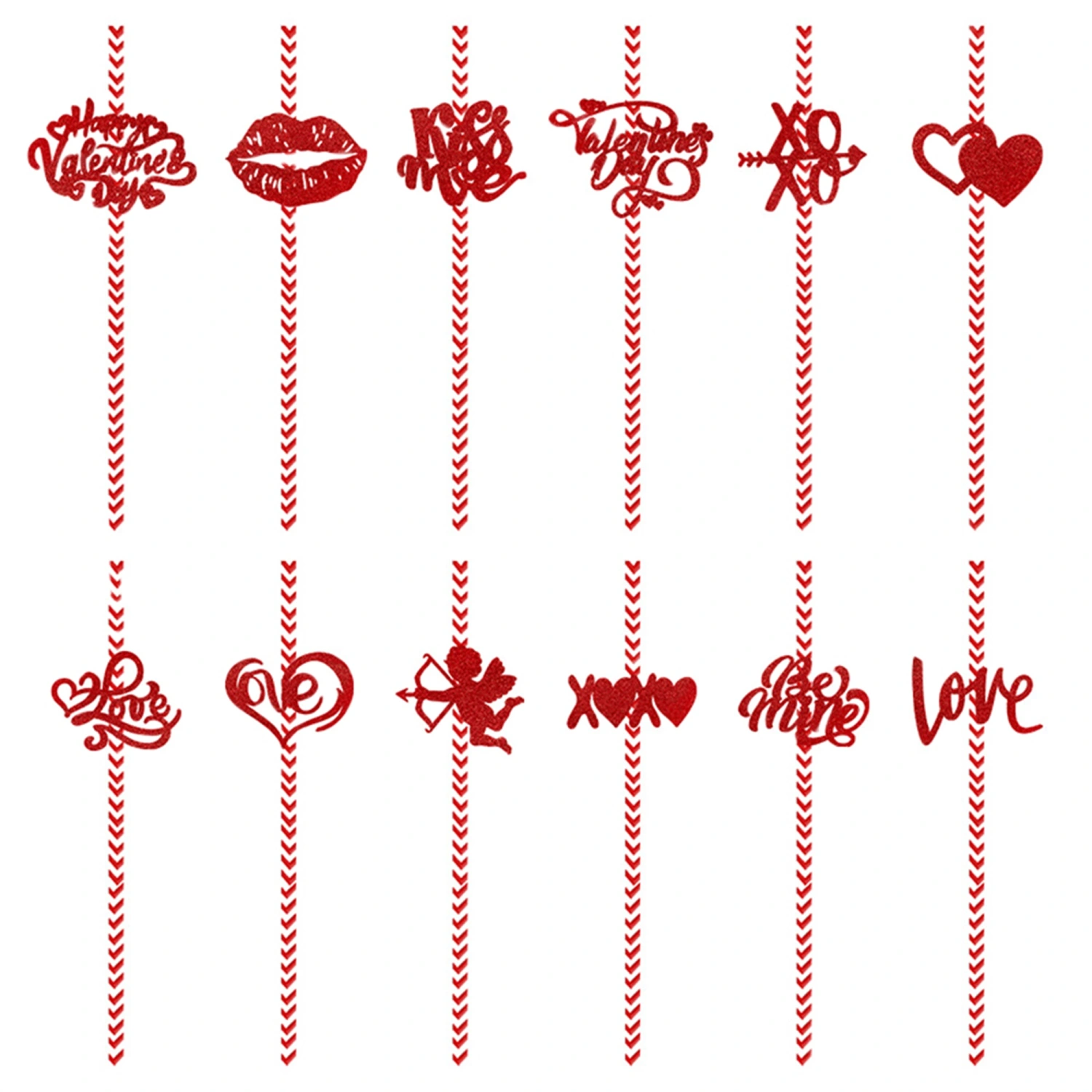 Valentine's Day Paper Straws Glitter Slices 24 Pcs Drinking Straws
