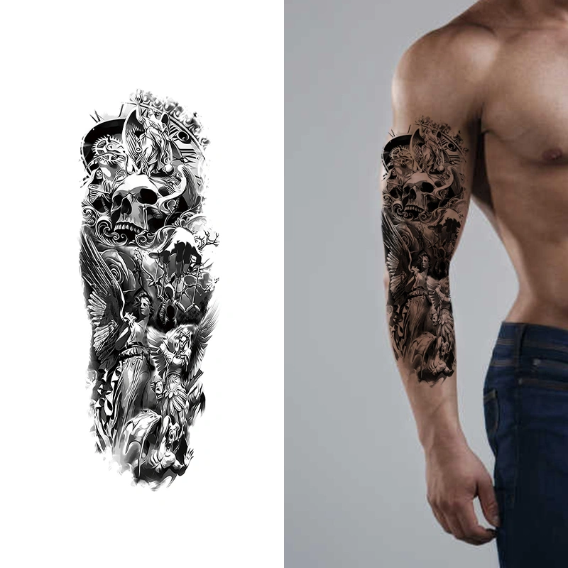 【GL】Black Temporary Tattoos Full Arm Christian Church Tattoo Stickers