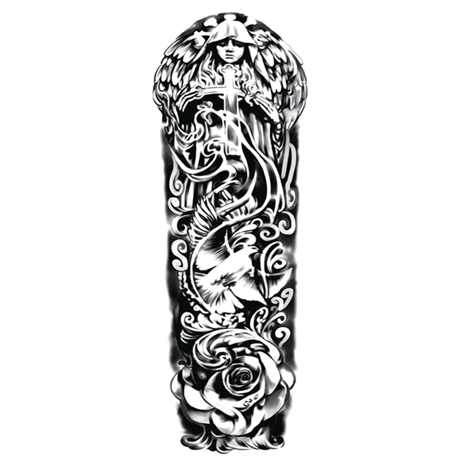 【GL】Black Temporary Tattoos Full Arm Christian Church Tattoo Stickers
