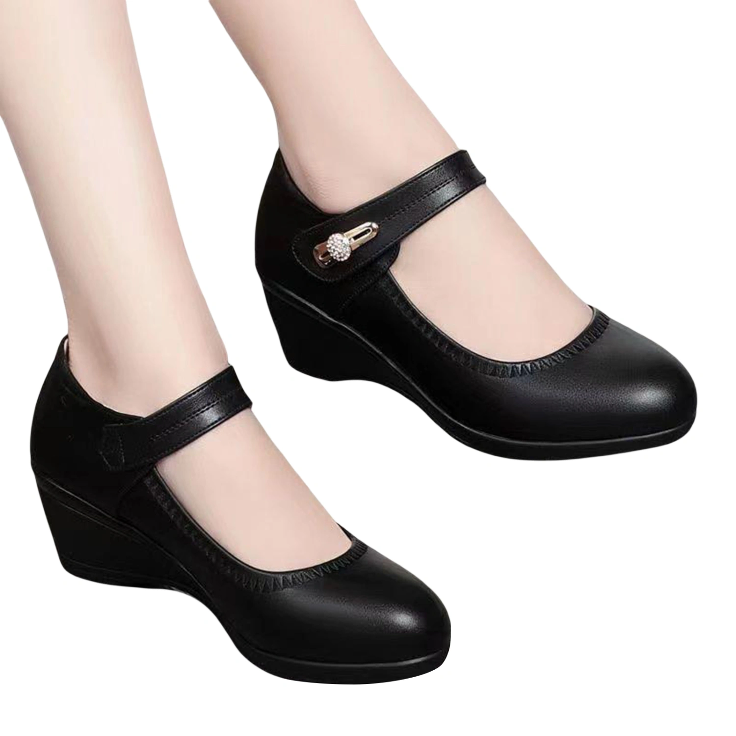 Women Low Wedge Sandals Closed Toe Non-slip Soft Sole Sandals