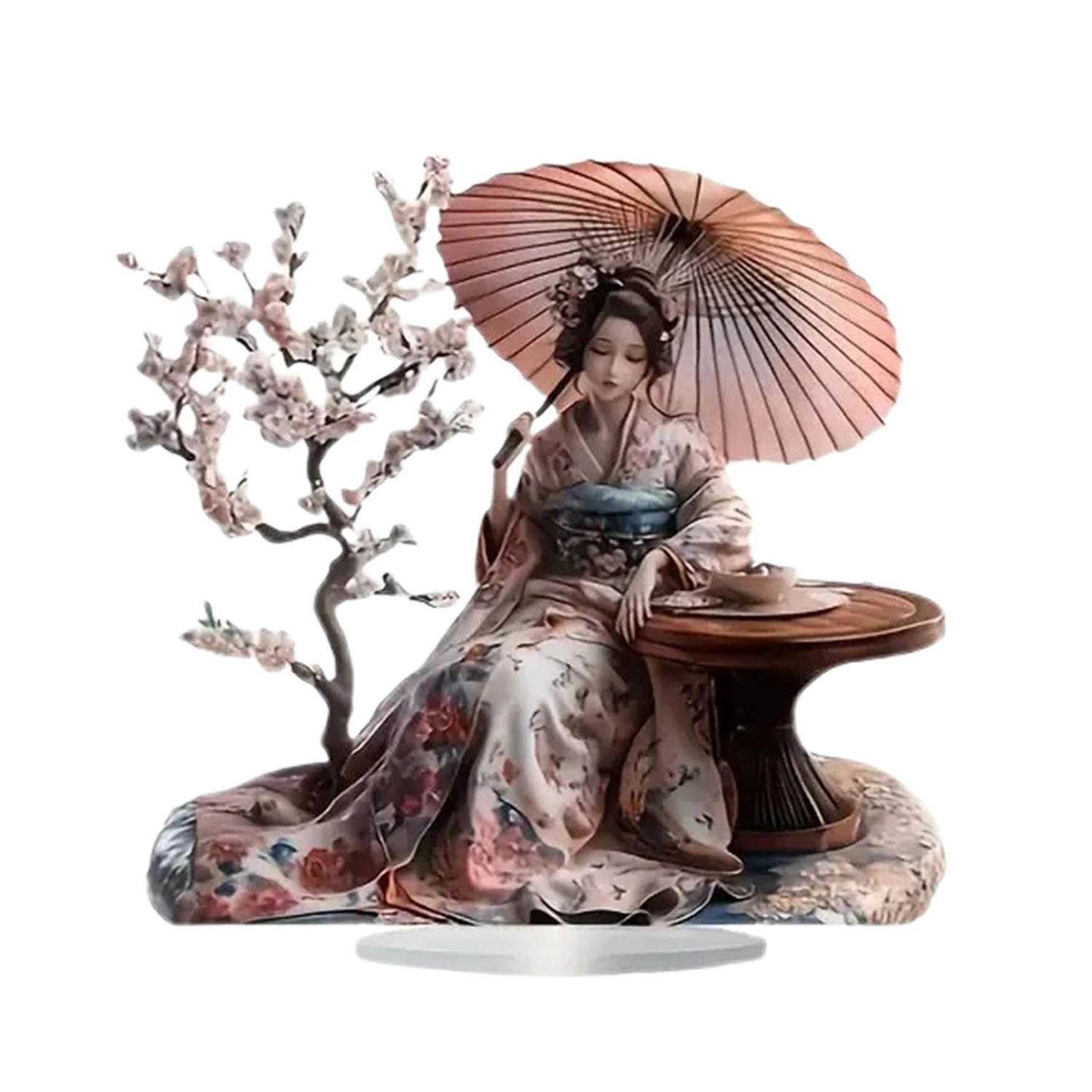 Flat Acrylic Ornaments, Geisha Cherry Blossom Desktop Decoration