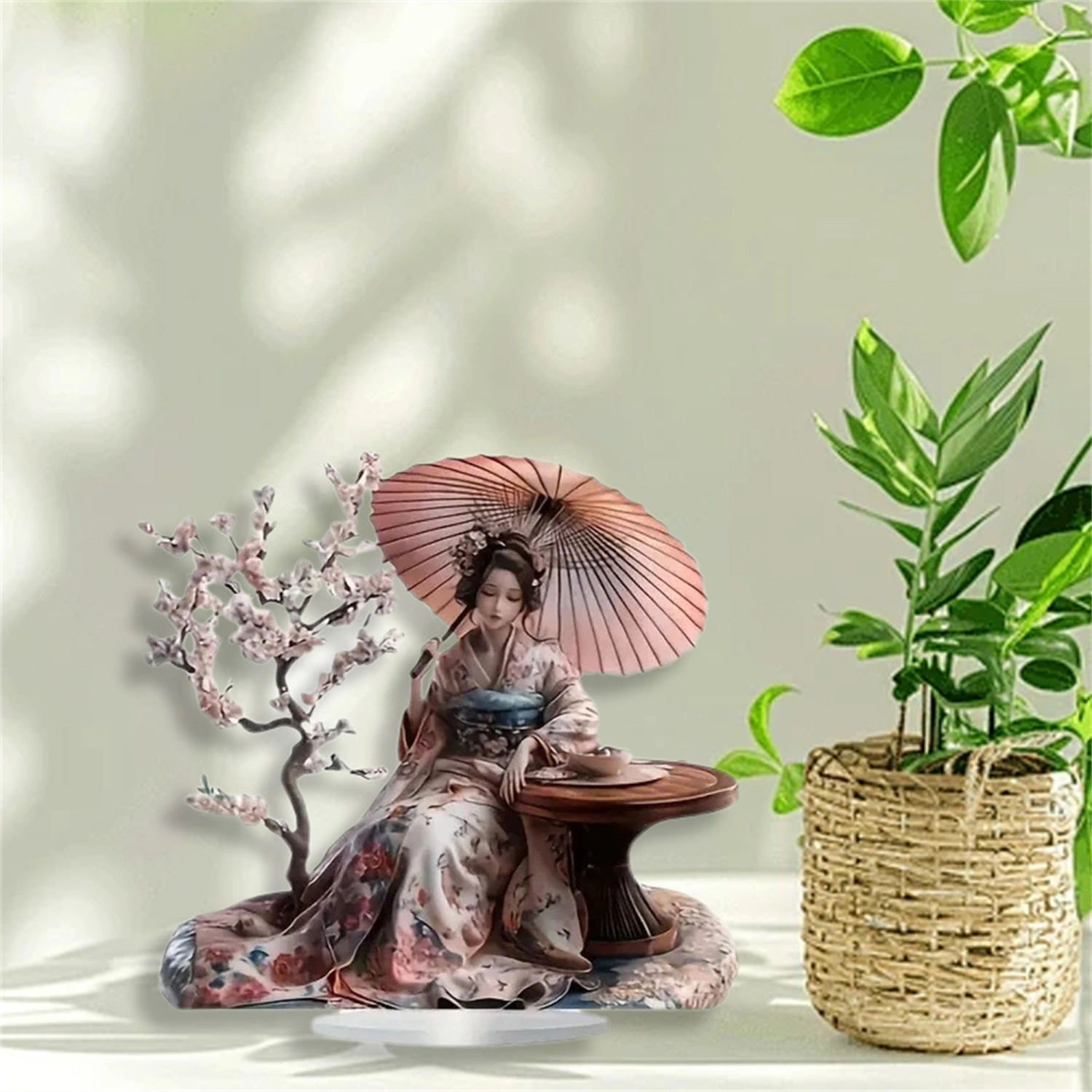 Flat Acrylic Ornaments, Geisha Cherry Blossom Desktop Decoration