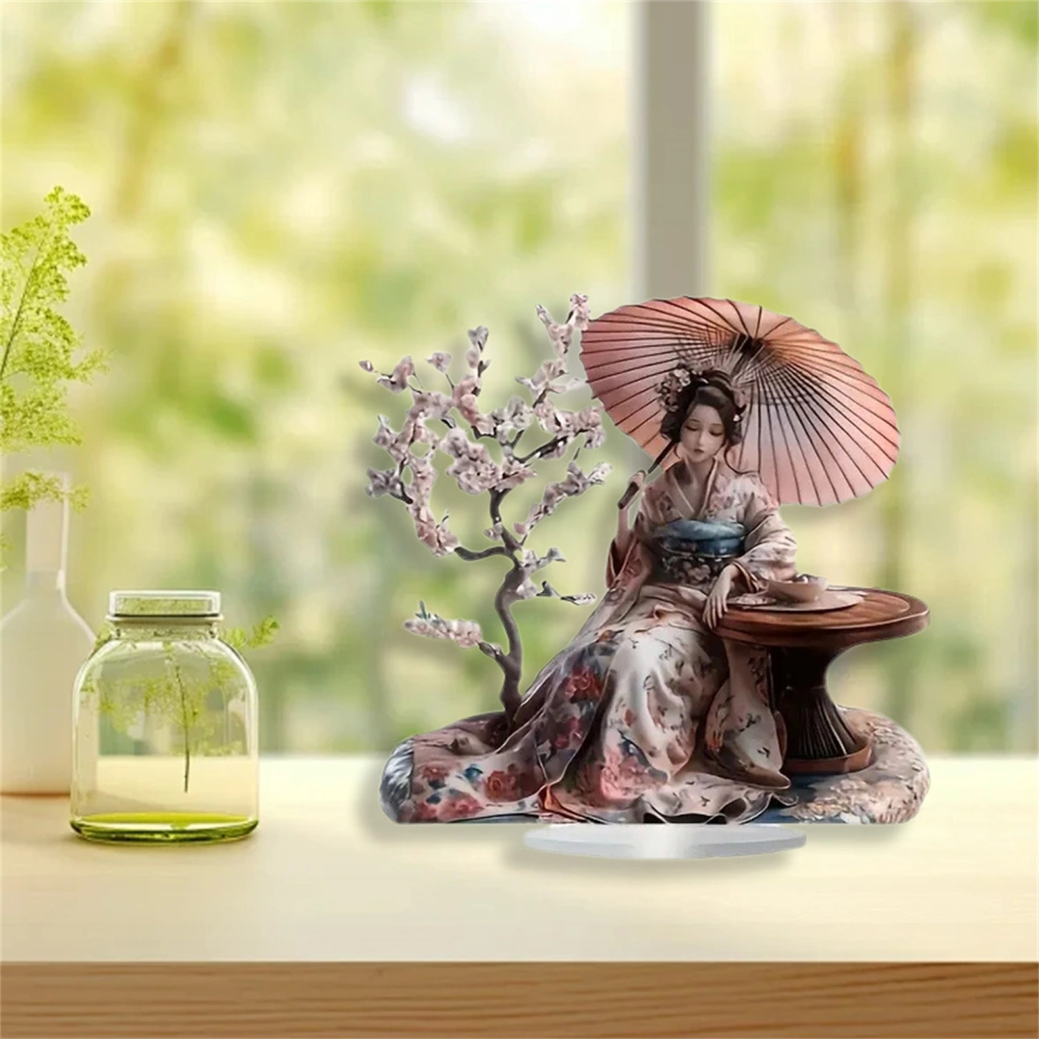 Flat Acrylic Ornaments, Geisha Cherry Blossom Desktop Decoration