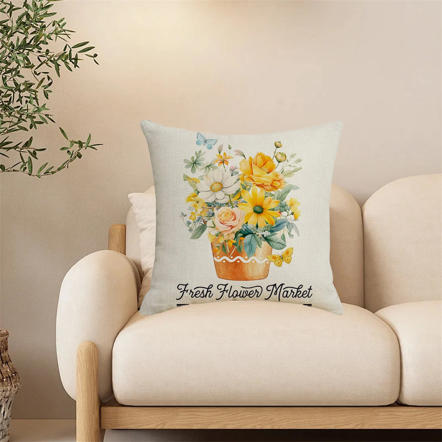 Spring Linen Pillow Covers Floral Letter Cushion Cases Home Decor