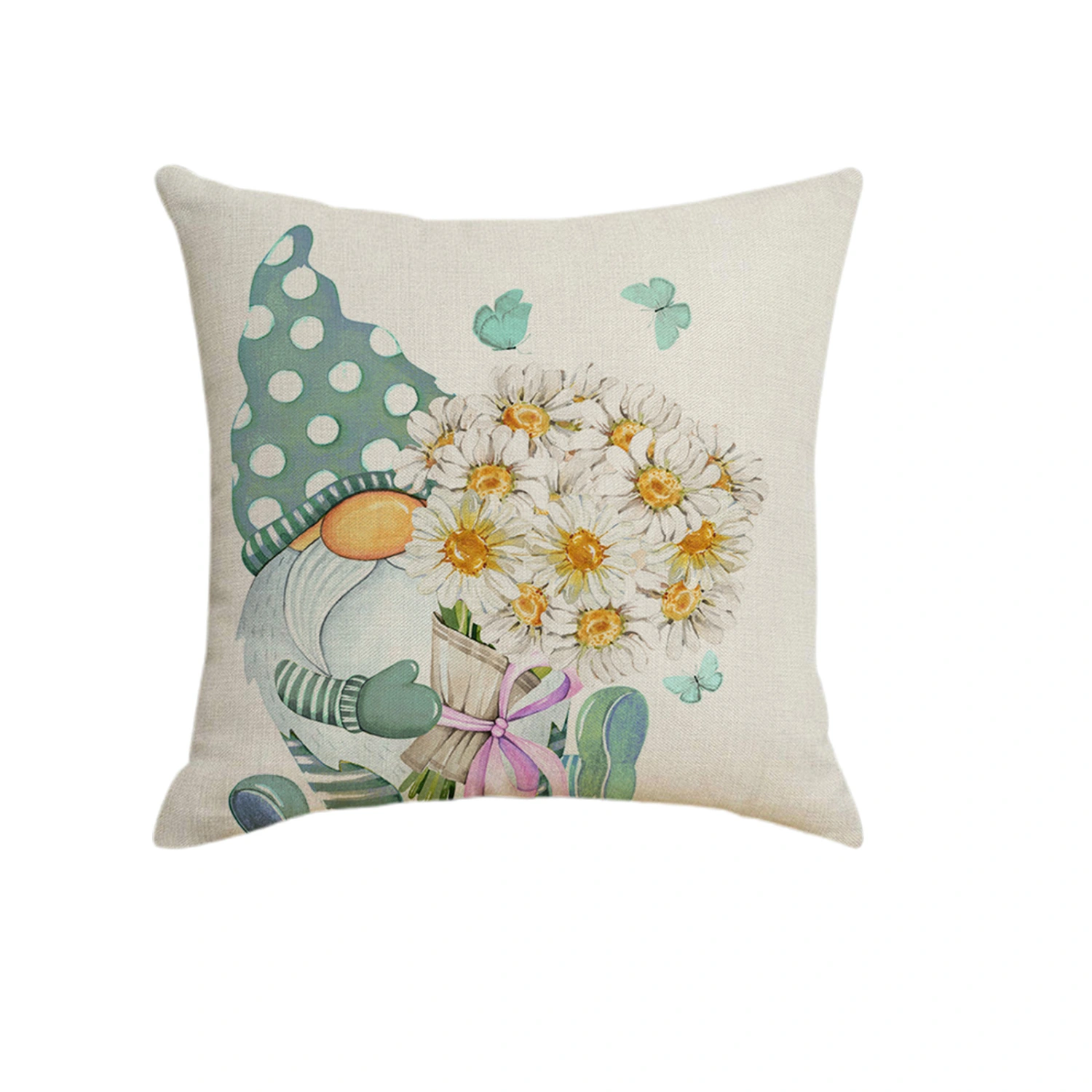 Spring Pillow Cover Daisy Gnome Decorative Cushion Case Home Decor