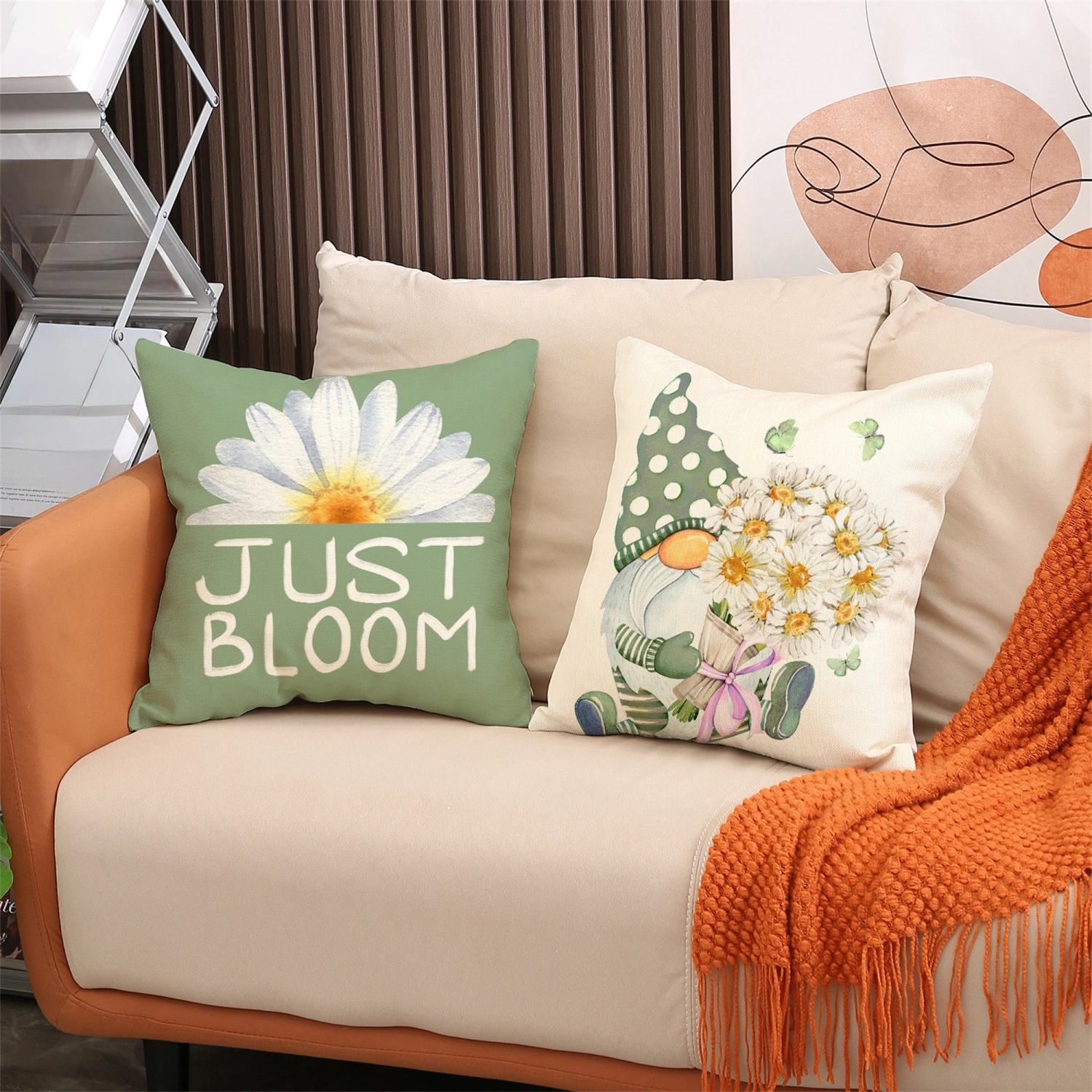 Spring Pillow Cover Daisy Gnome Decorative Cushion Case Home Decor