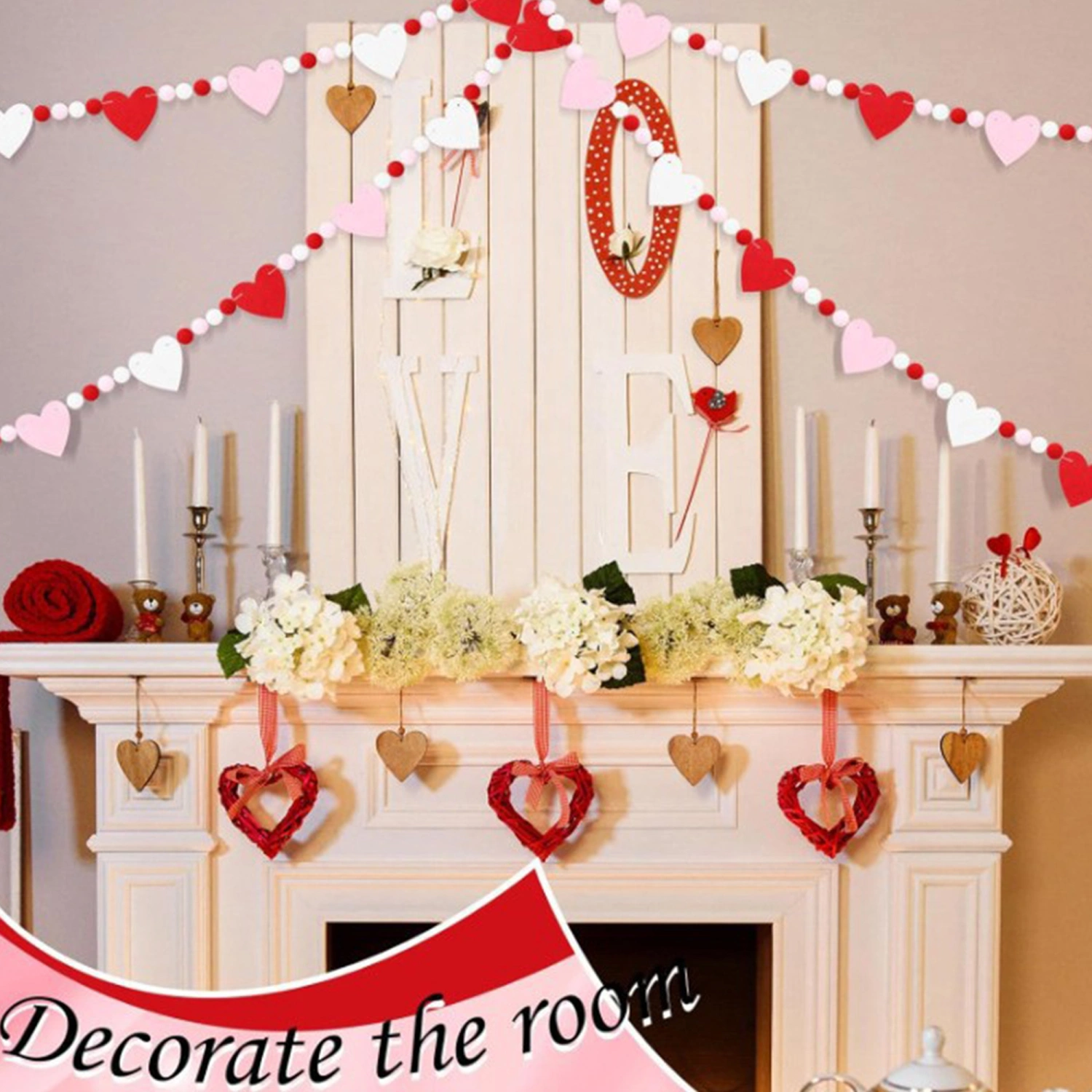 Valentine's Day Banner Felt Heart Shaped Hanging Garland Decoration