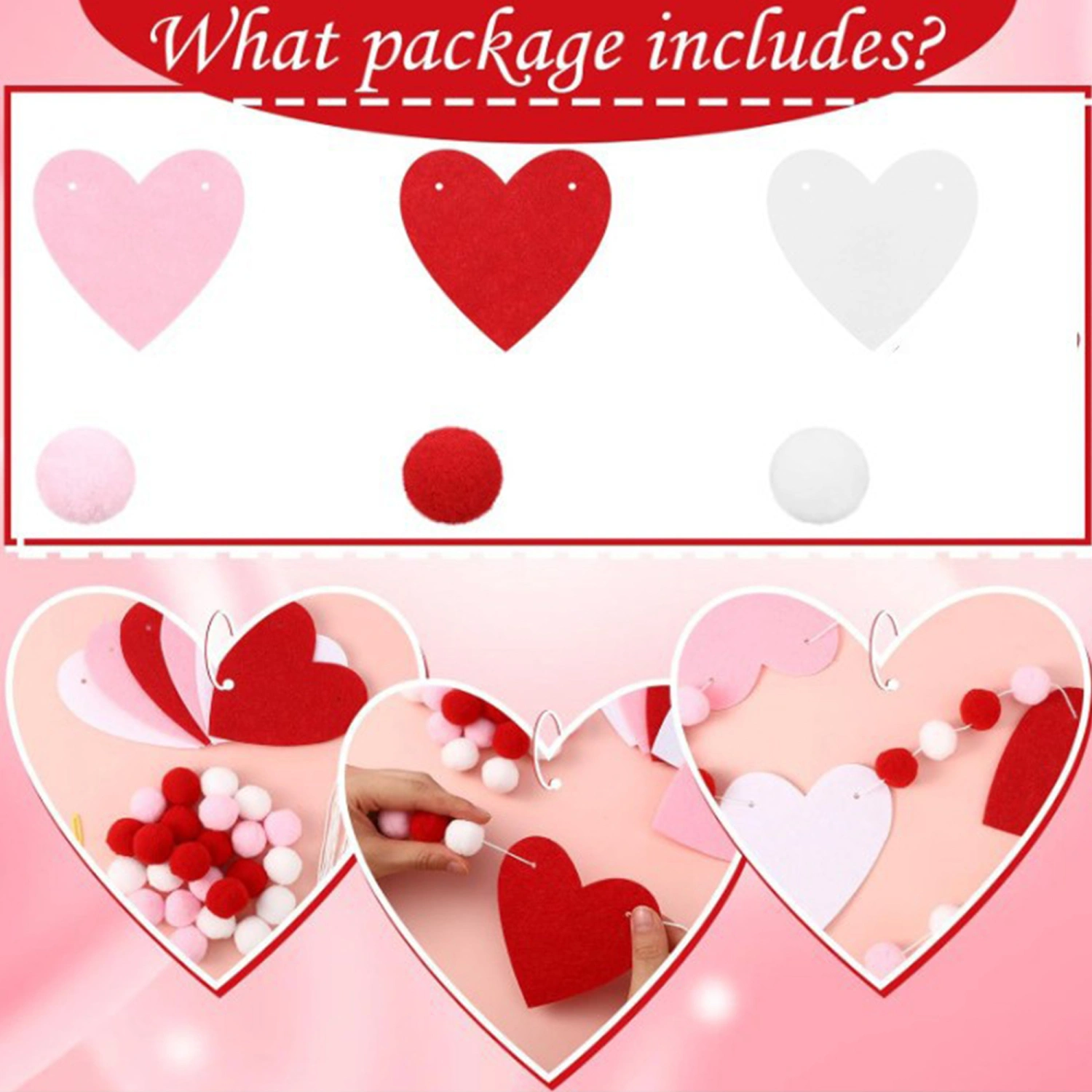 Valentine's Day Banner Felt Heart Shaped Hanging Garland Decoration