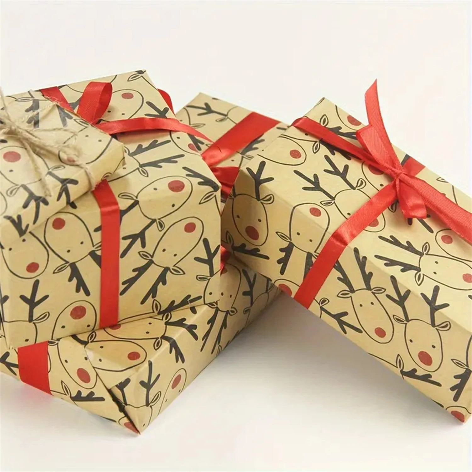 Christmas Wrapping Papers Kraft Paper Reindeer Print Present Wrap Roll