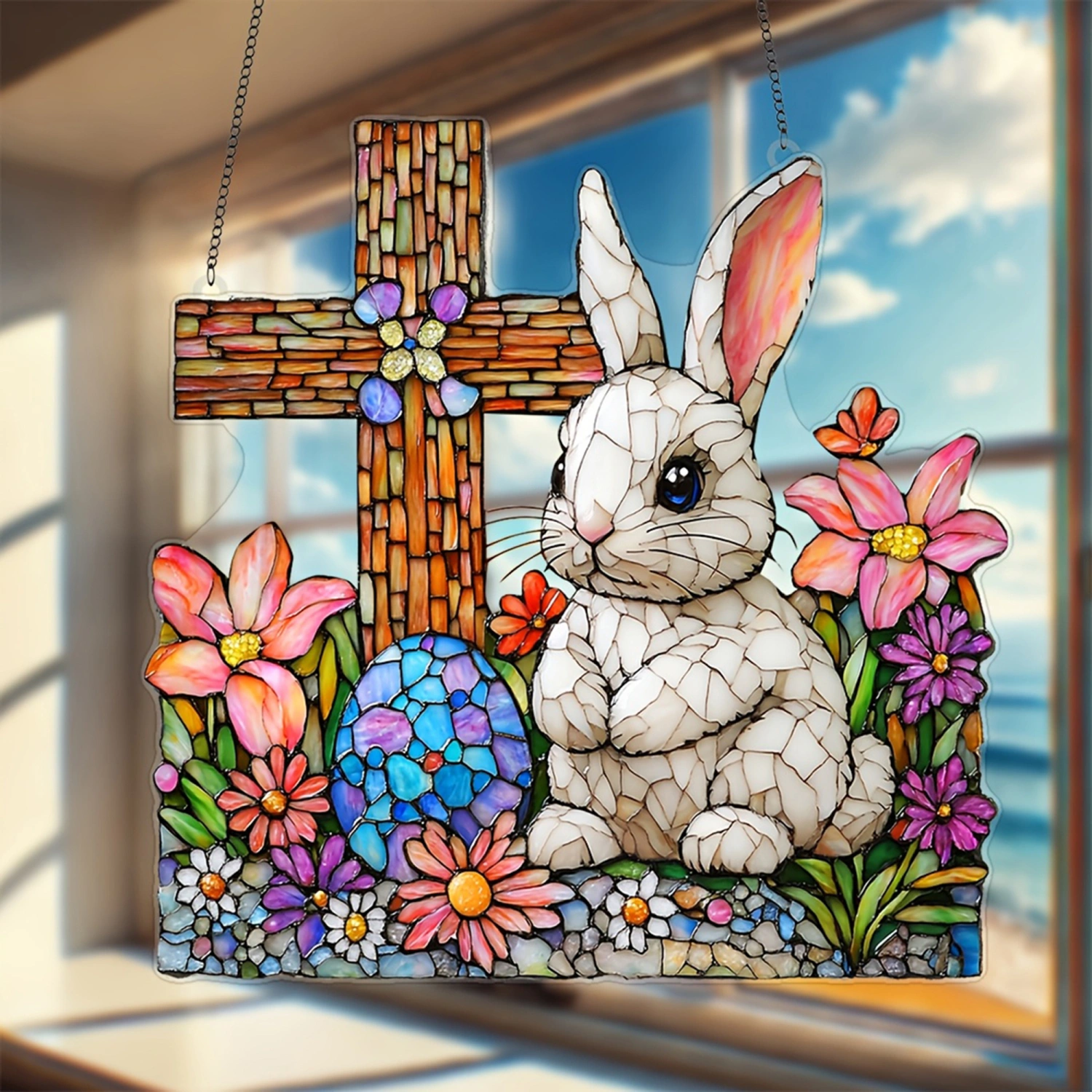 Easter Bunny Hanging Door Sign Acrylic Rabbit Home Party Decor