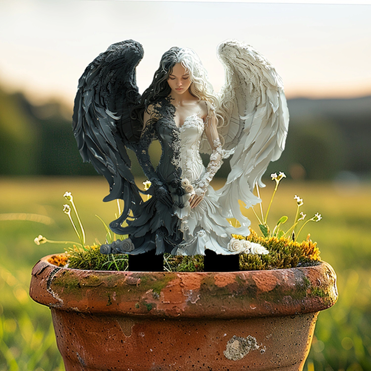 Acrylic Plant Pot Stakes, Angel Devil Garden Stakes Yard Decorations