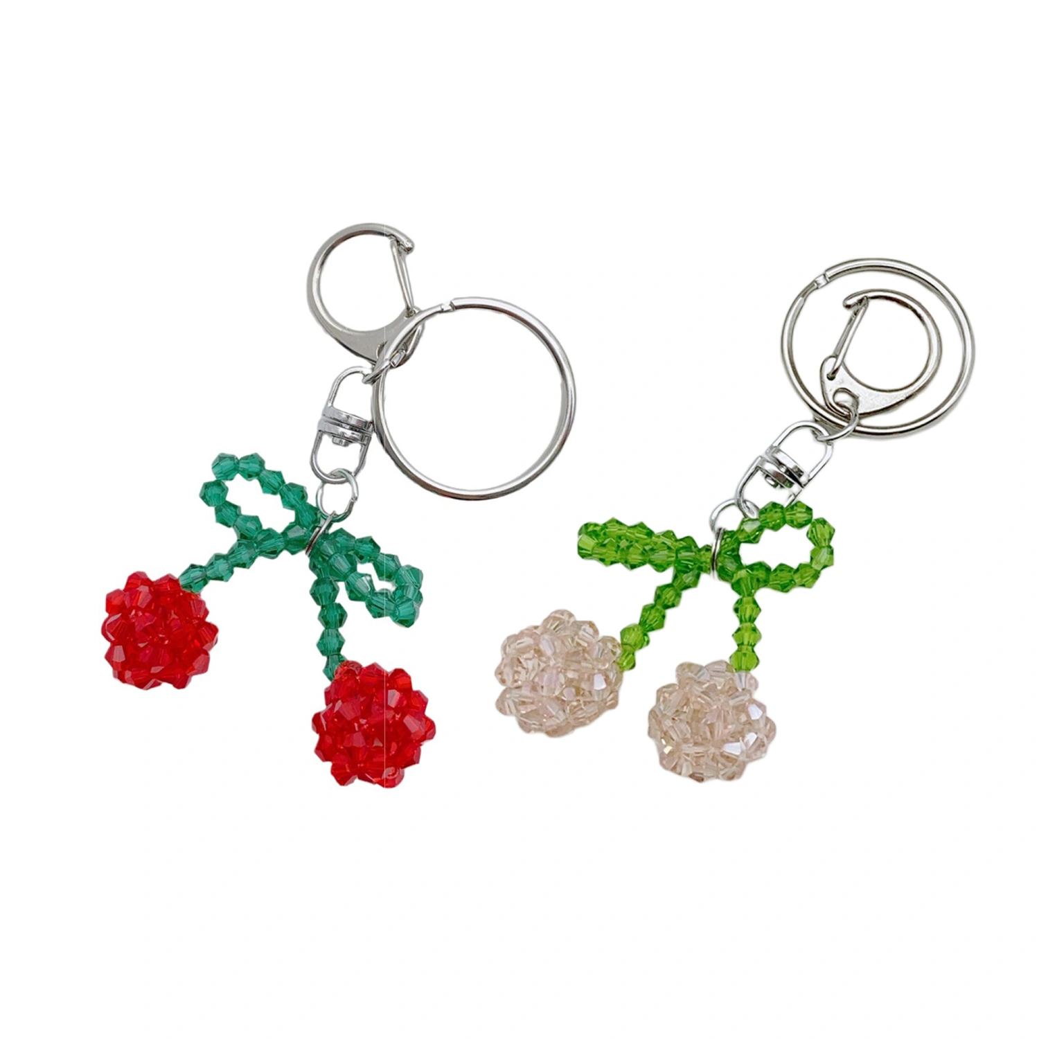 Cute Crystal Cherry Beaded Keychain Sweet Cherry Shaped Keyring