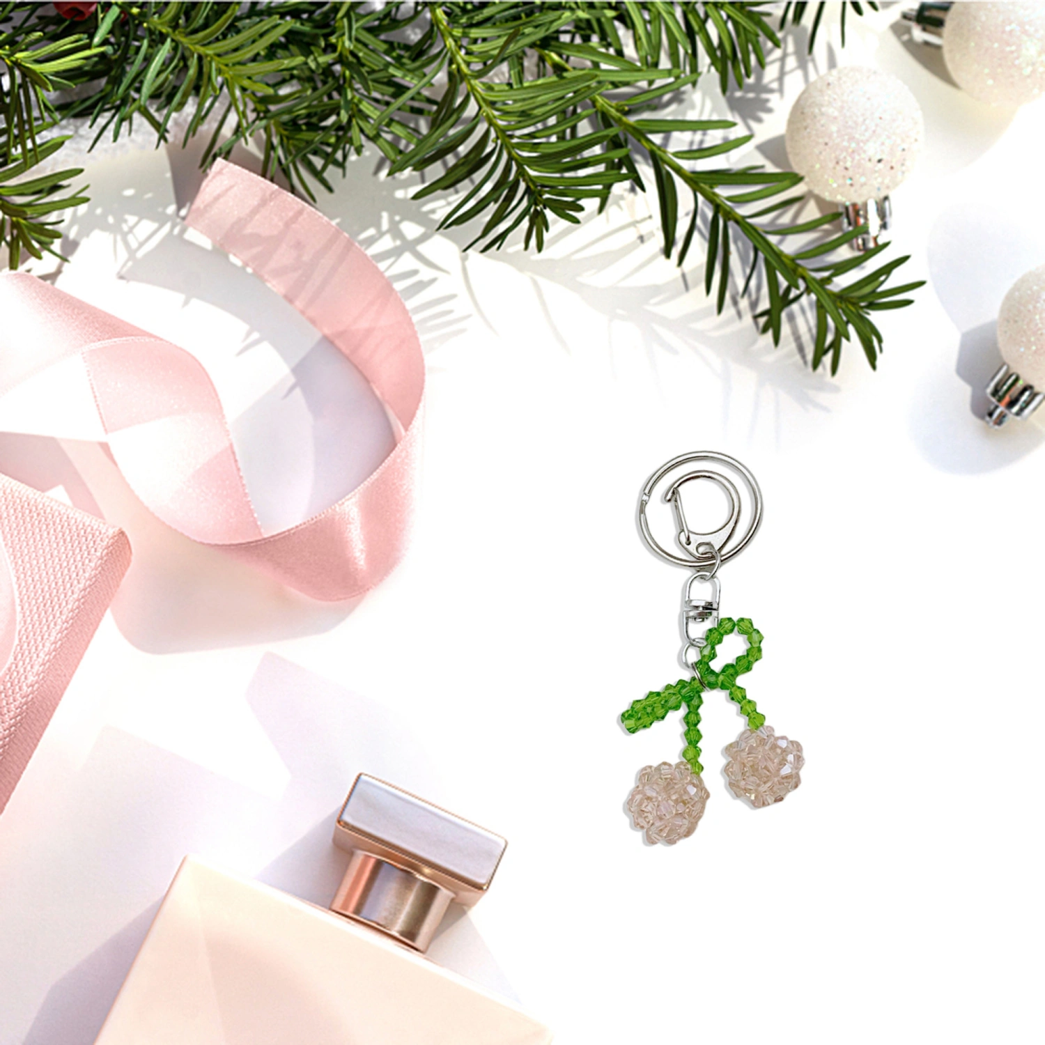 Cute Crystal Cherry Beaded Keychain Sweet Cherry Shaped Keyring