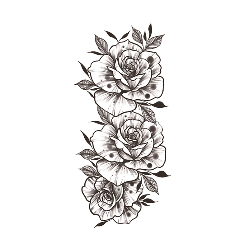 【GL】Black Temporary Tattoos Realistic Sketch Flower Tattoo Stickers